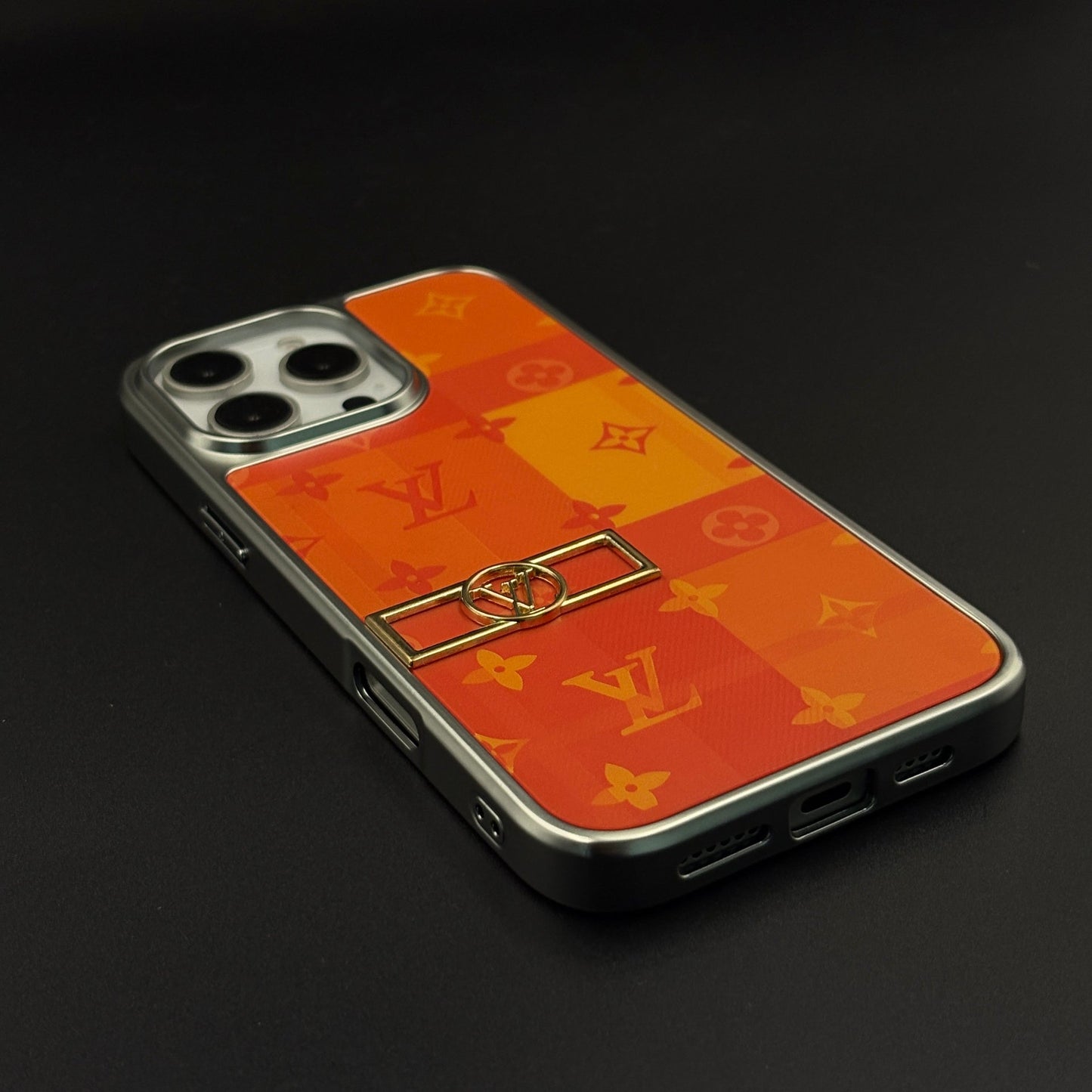 Luxury Fashion Brand Orange Monogram Pop Case for iPhone 16 Pro Max with Bold Designer Accent