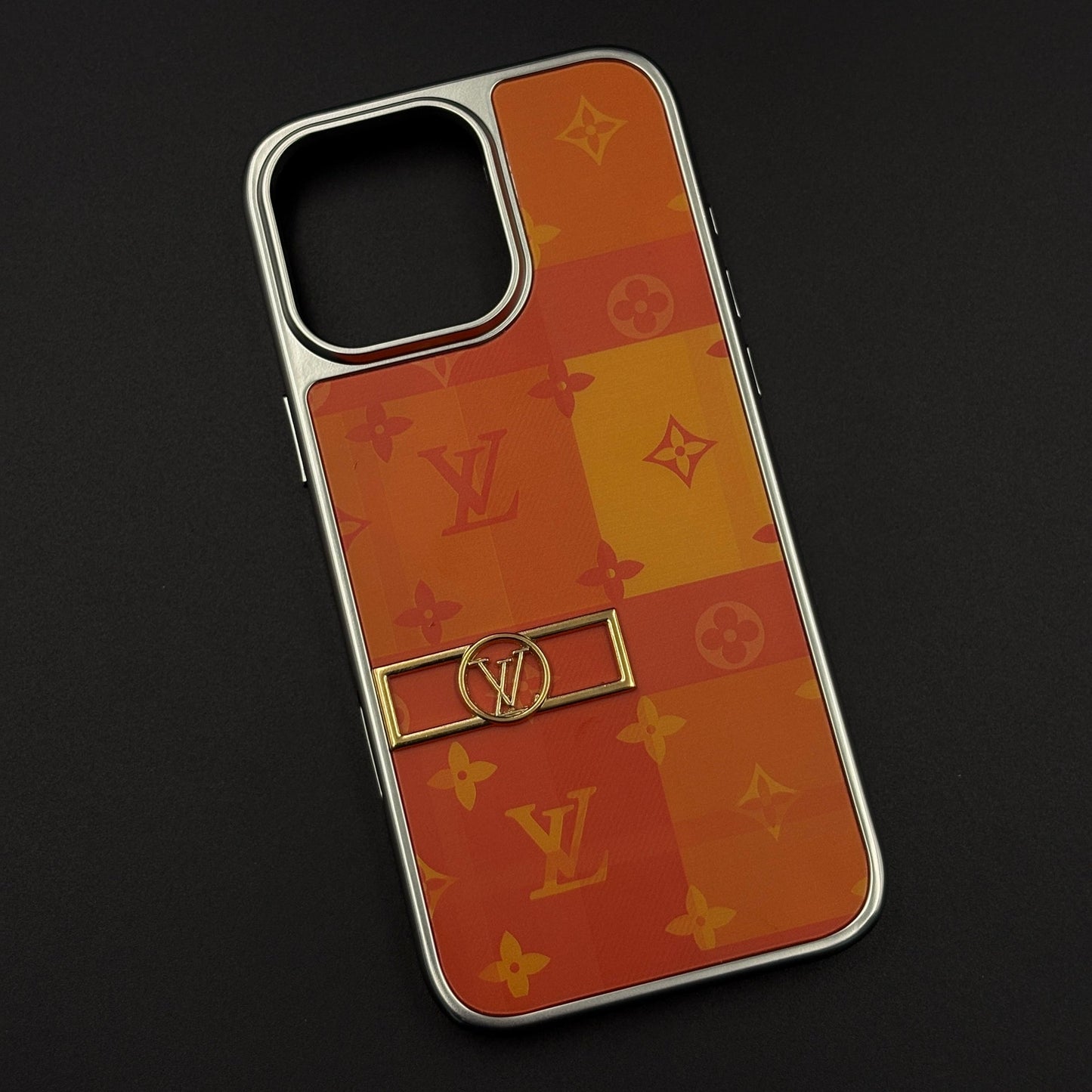 Luxury Fashion Brand Orange Monogram Pop Case for iPhone 16 Pro Max with Bold Designer Accent
