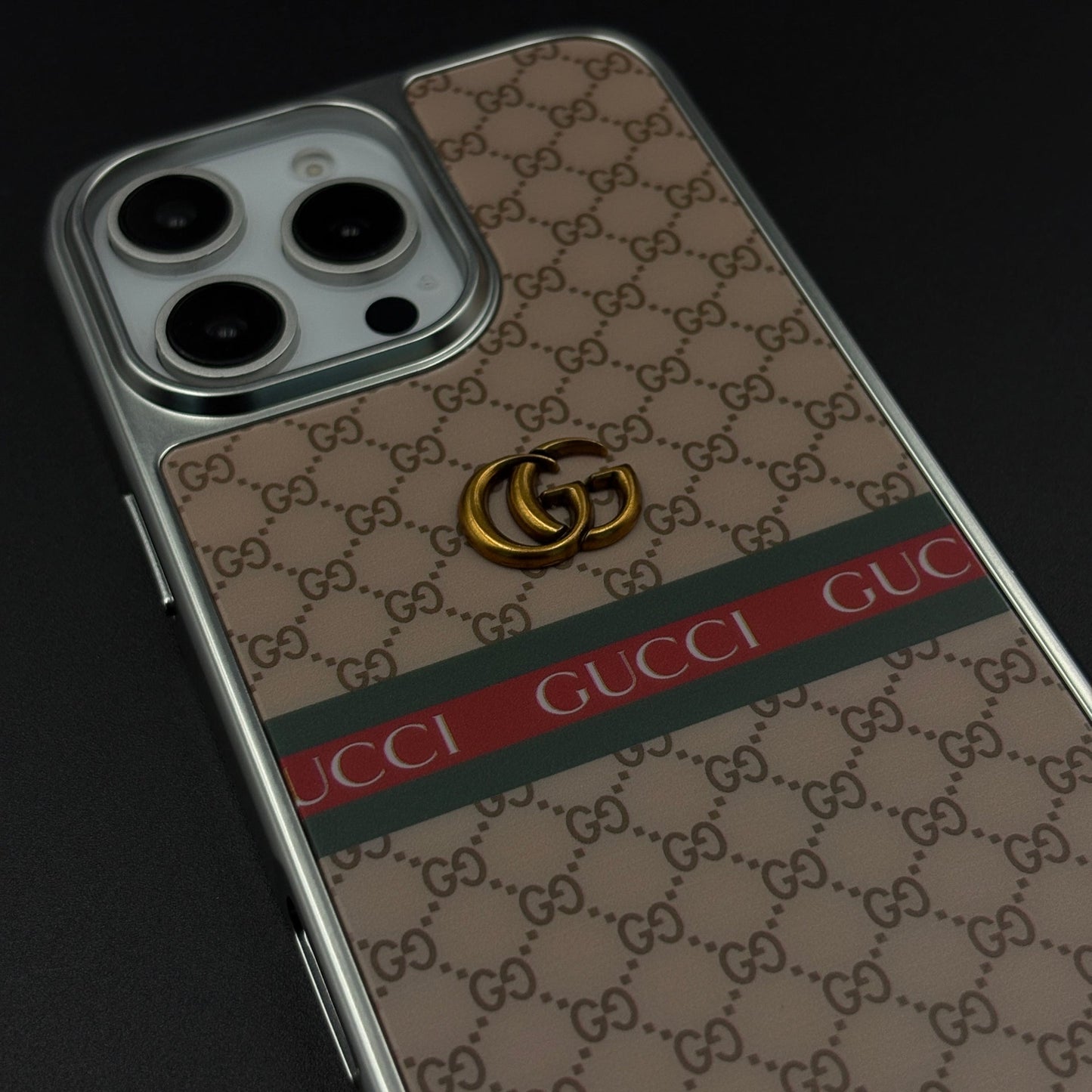 Heritage GG Stripe Monogram Luxe Case for iPhone 16 Pro Max