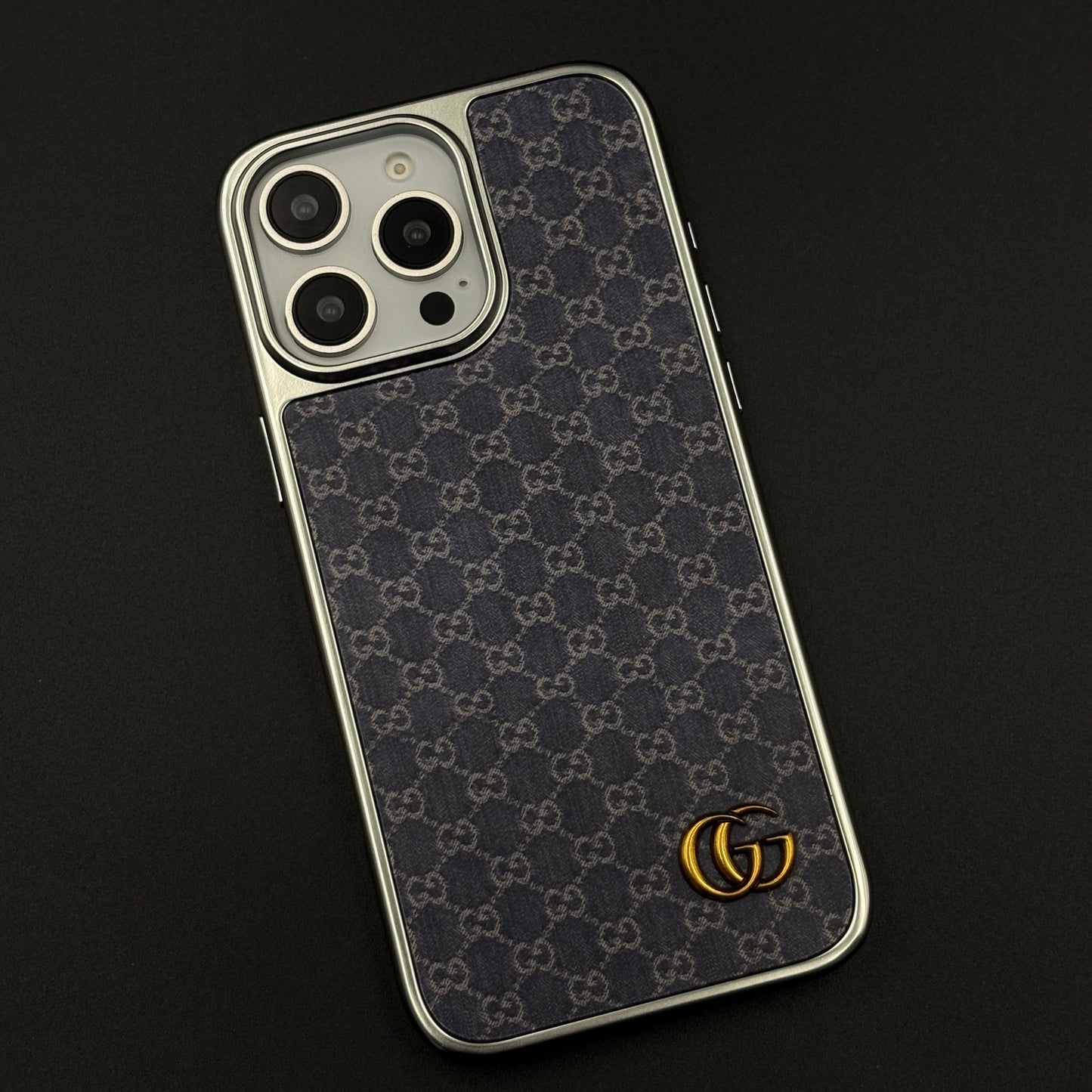 Faded Denim Style GG Monogram Luxe Case for iPhone 16 Pro Max
