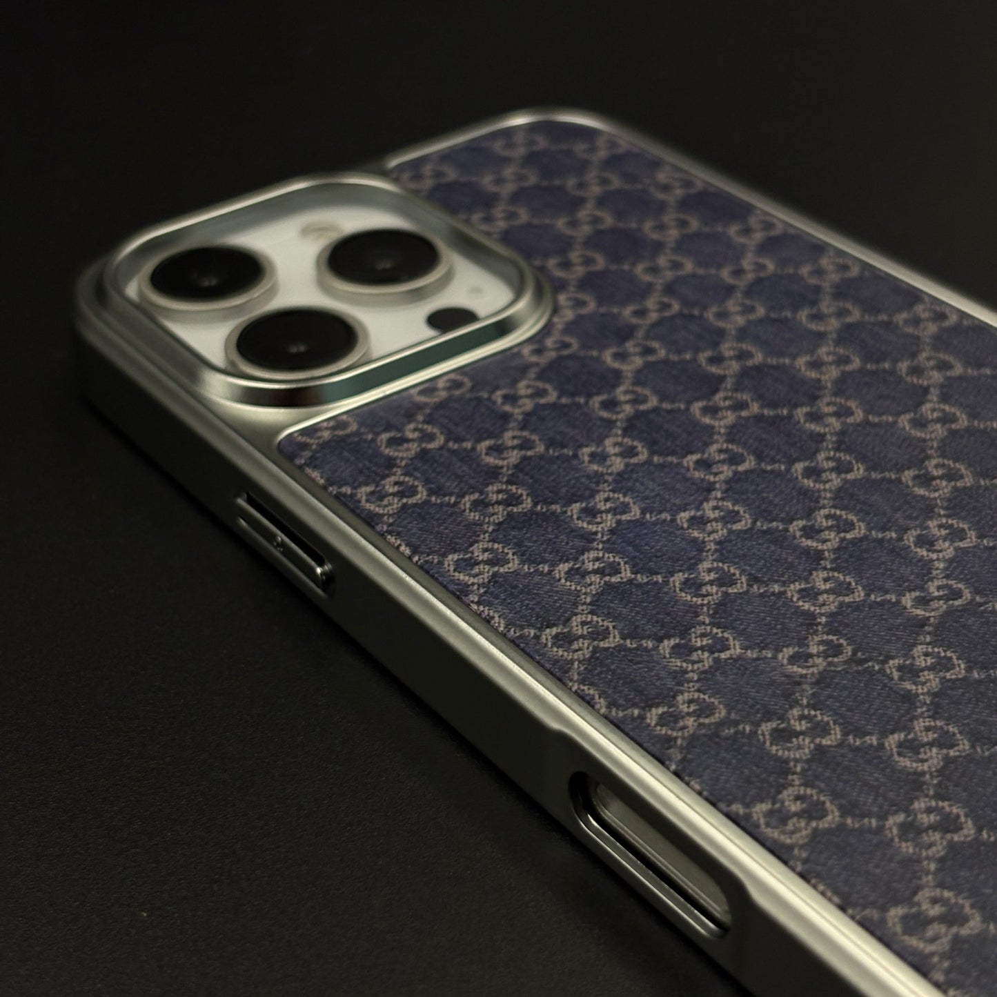 Faded Denim Style GG Monogram Luxe Case for iPhone 16 Pro Max