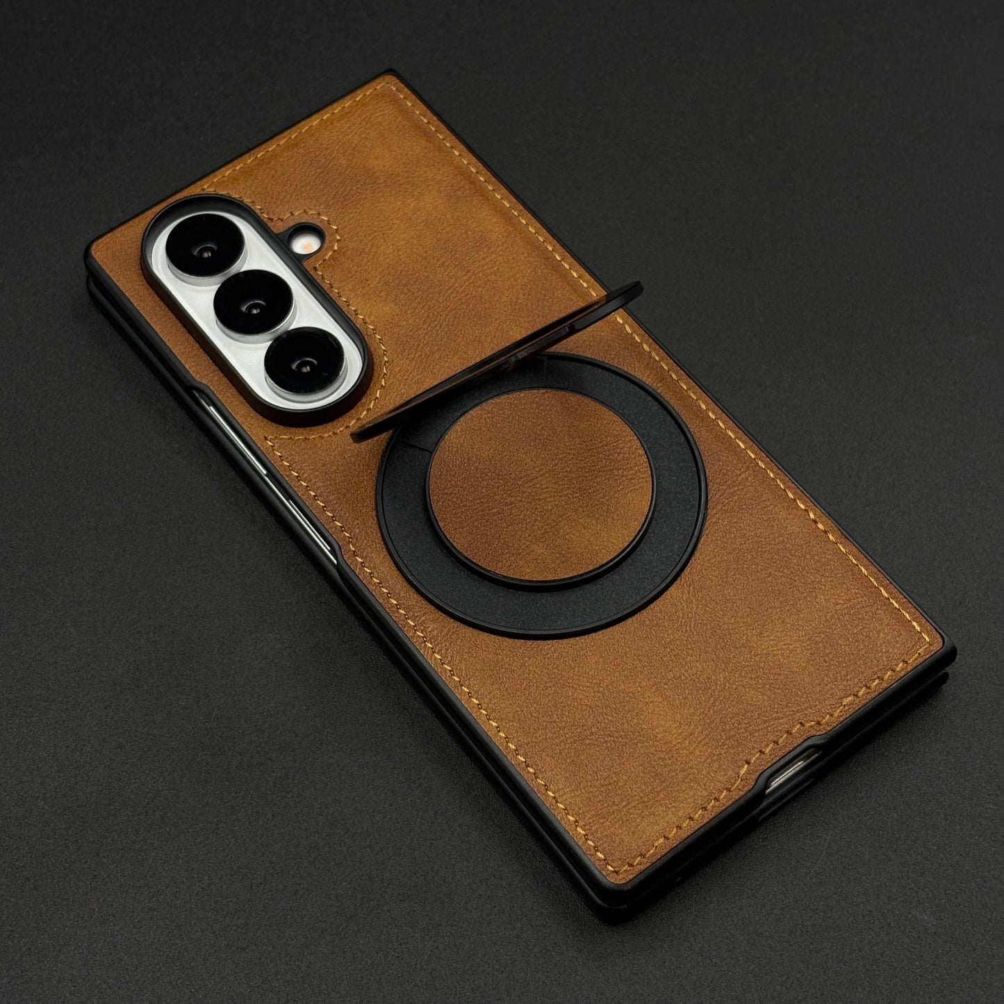 Leather Case with 360° Rotating Stand For Samsung Galaxy Z Fold 6 | MagSafe Compatible | Premium PU Protective Cover