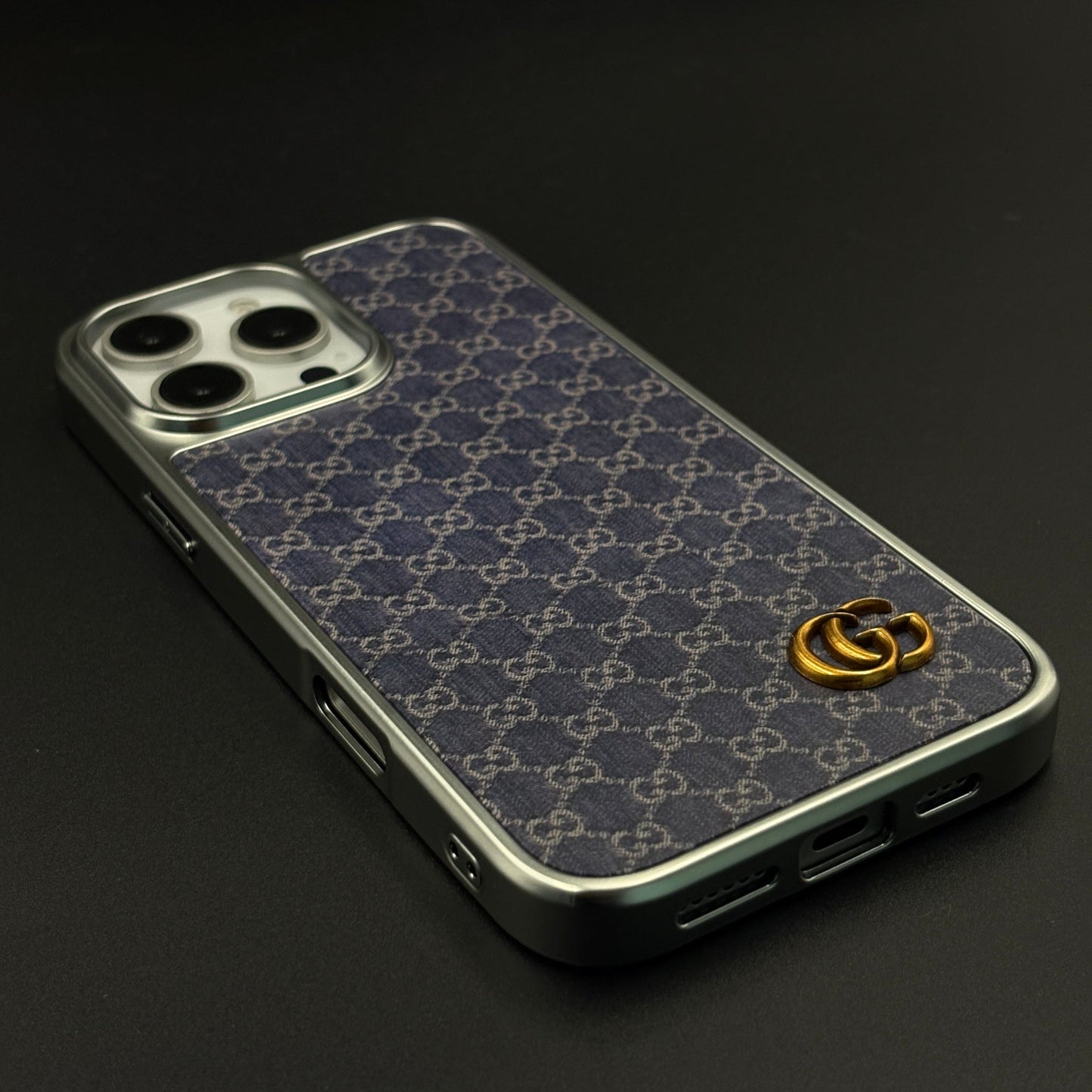 Faded Denim Style GG Monogram Luxe Case for iPhone 16 Pro Max