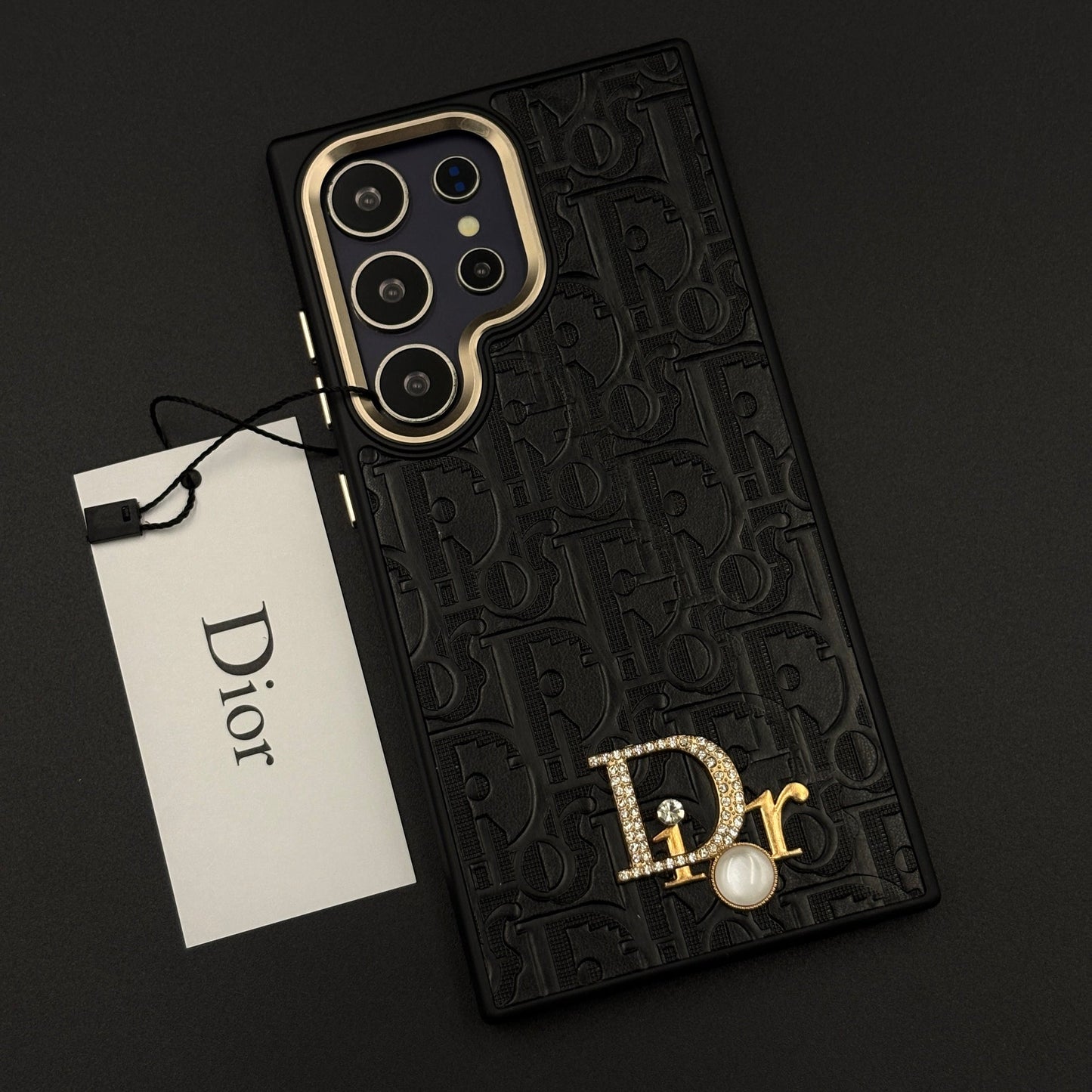 CD Embossed Jeweled Style Emblem Case for Samsung Galaxy S24 Ultra with Premium Textured Finish