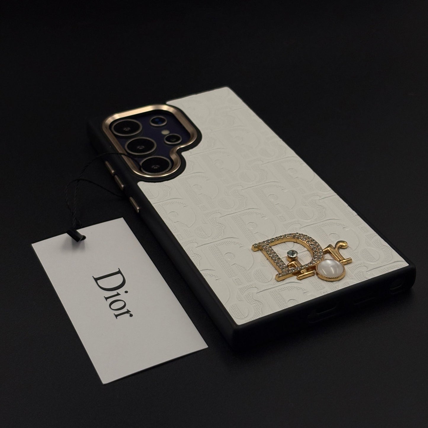 CD Embossed Jeweled Style Emblem Case for Samsung Galaxy S24 Ultra with Premium Textured Finish