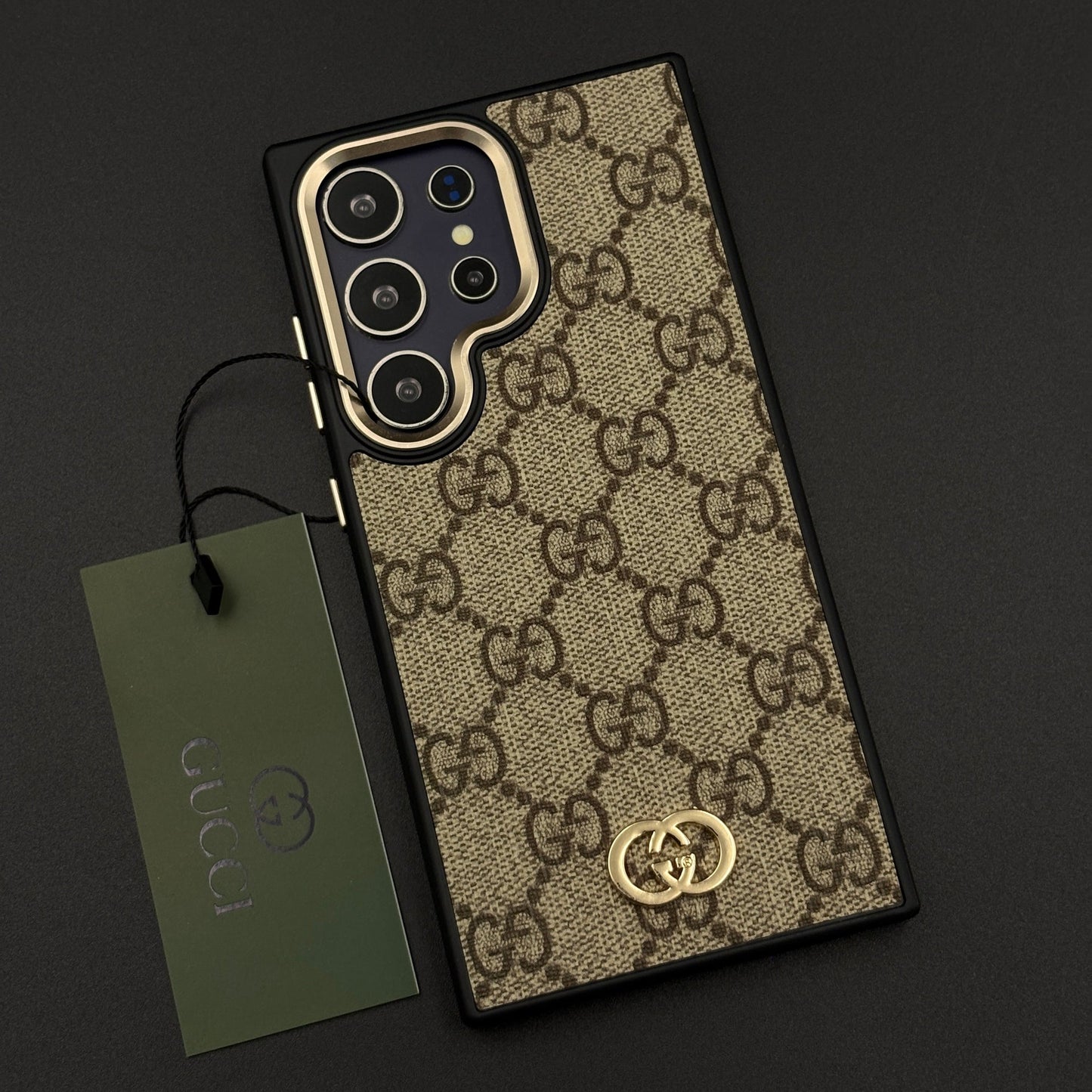 Beige GG Classic Heritage Case for Samsung Galaxy S24 Ultra with Monogram and Gold Emblem