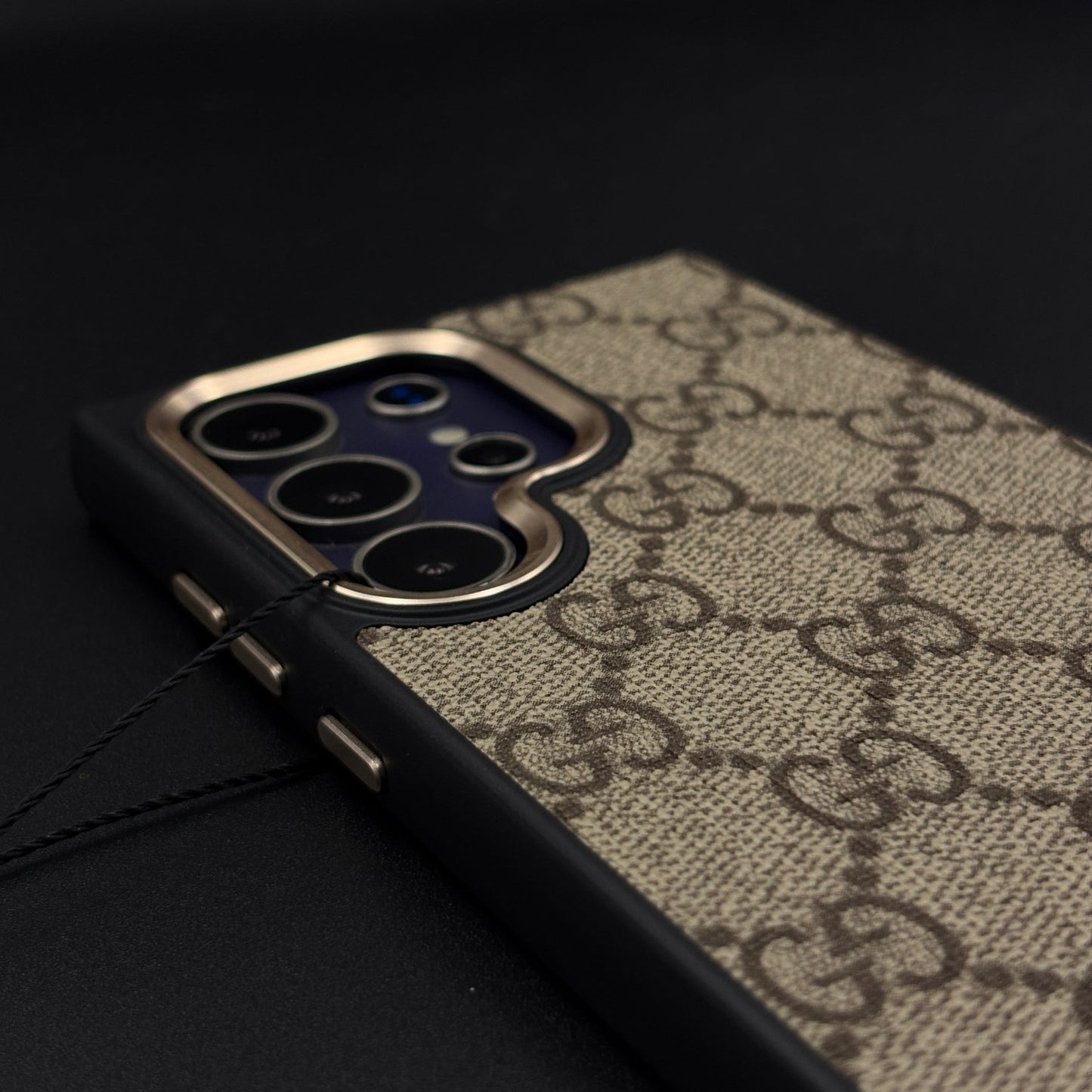 Beige GG Classic Heritage Case for Samsung Galaxy S24 Ultra with Monogram and Gold Emblem