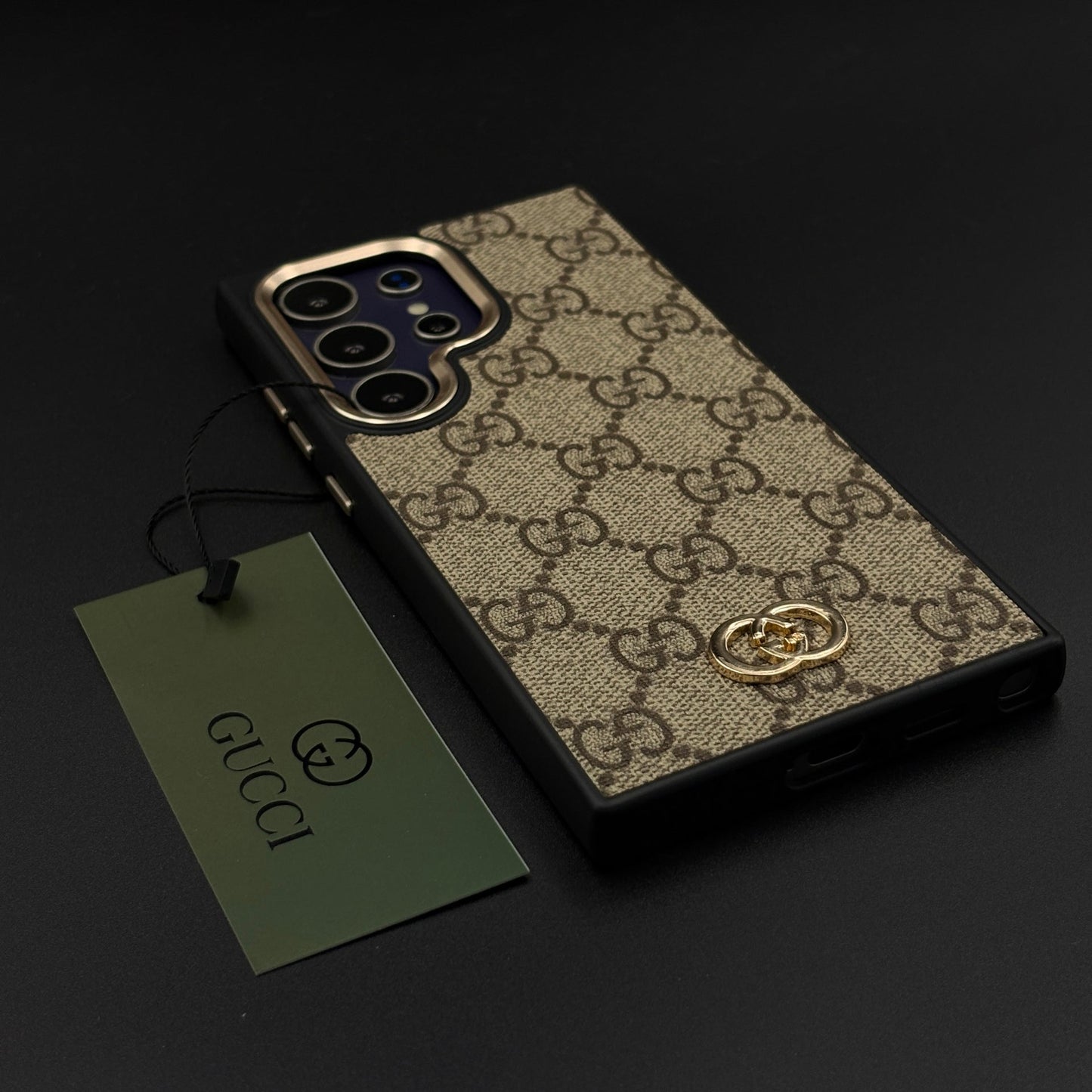 Beige GG Classic Heritage Case for Samsung Galaxy S24 Ultra with Monogram and Gold Emblem