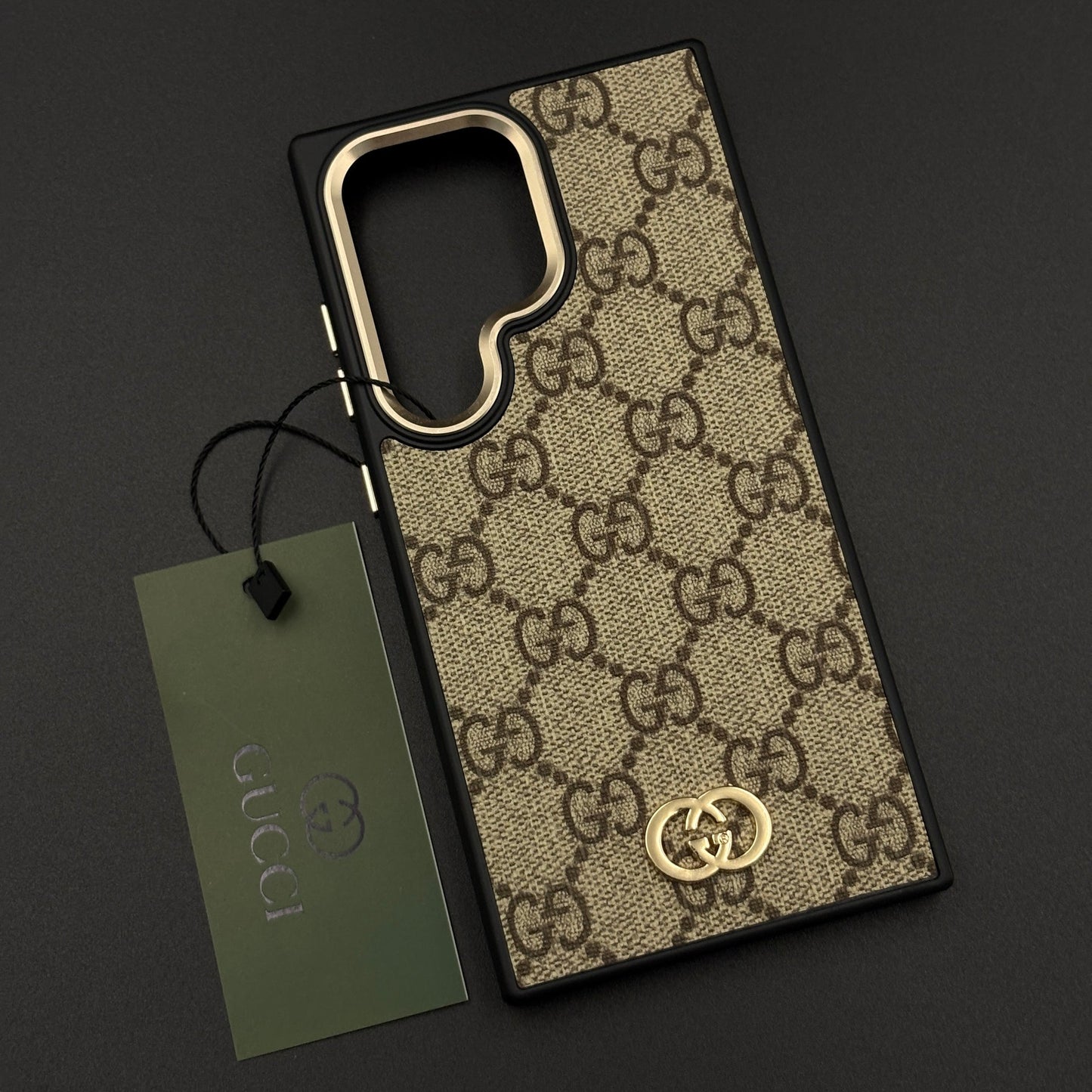 Beige GG Classic Heritage Case for Samsung Galaxy S24 Ultra with Monogram and Gold Emblem