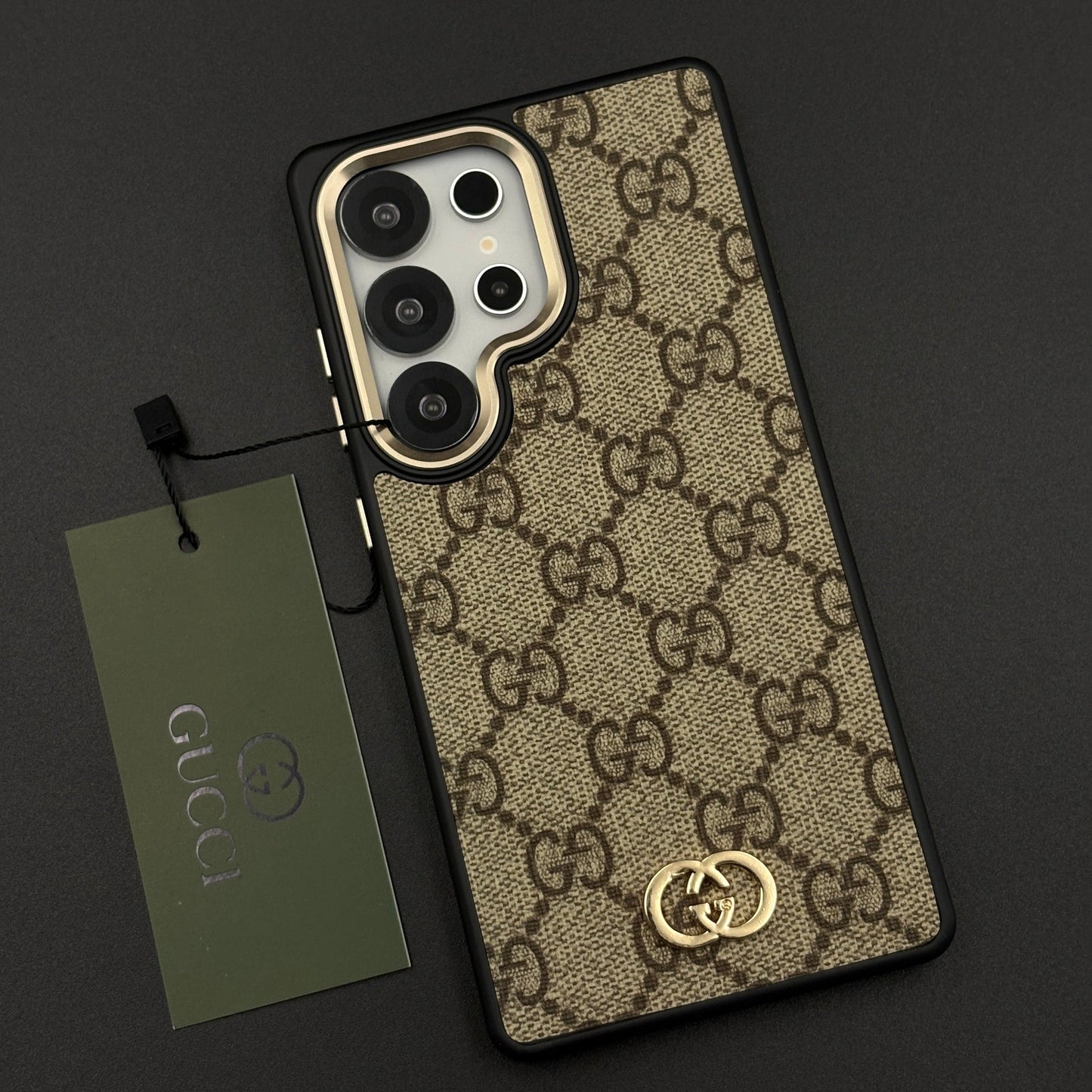 Beige GG Classic Heritage Case for Samsung Galaxy S26 Ultra with Monogram and Gold Emblem