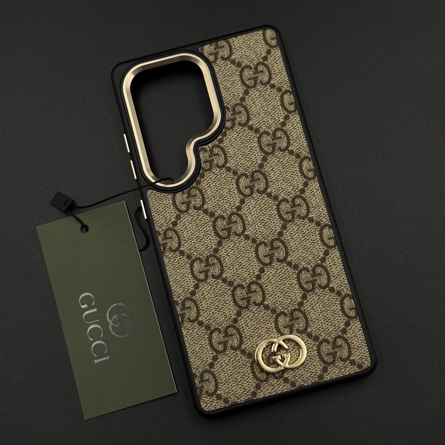 Beige GG Classic Heritage Case for Samsung Galaxy S25 Ultra with Monogram and Gold Emblem