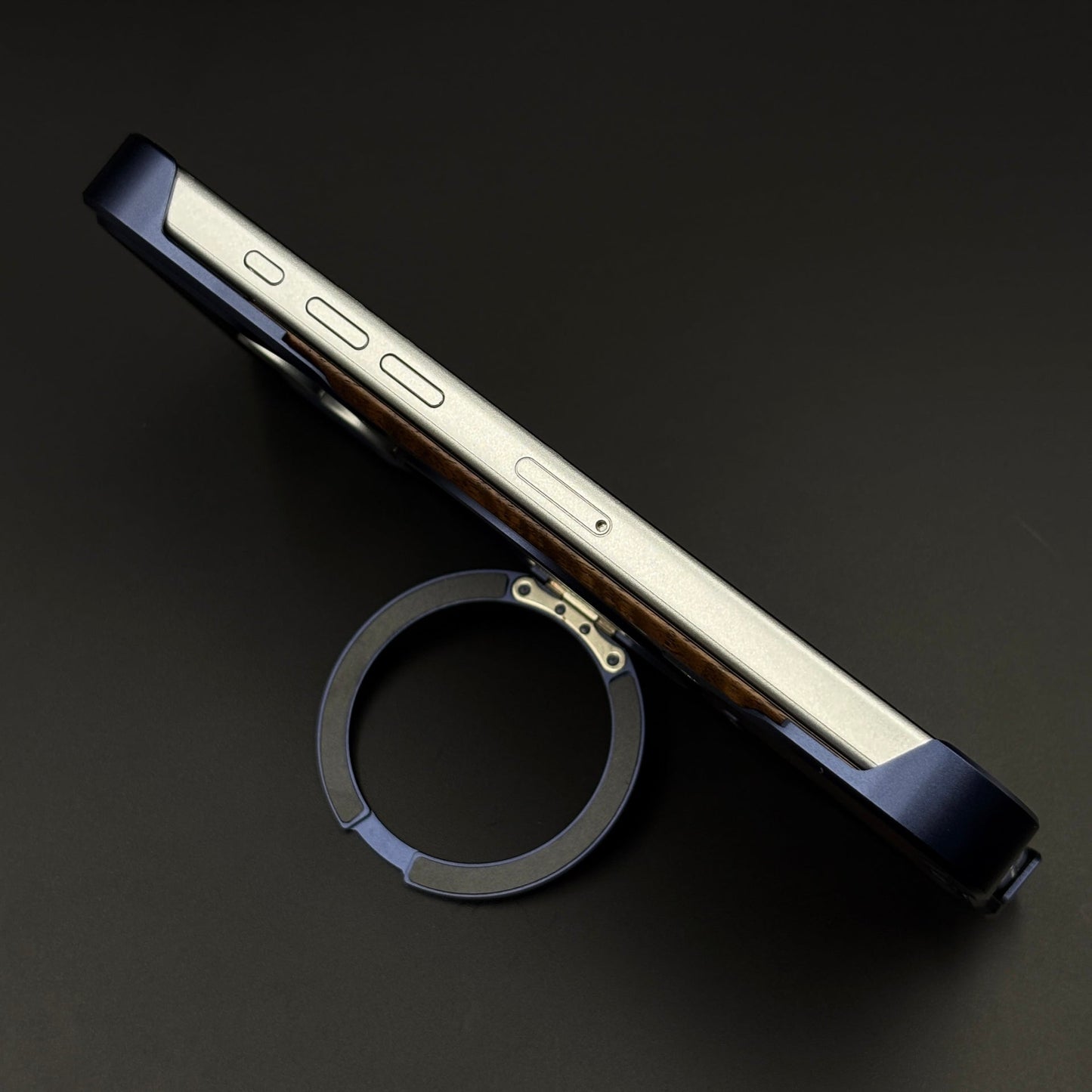 Wood Grain Metal Ring Stand Mobile Case Cover for iPhone 17 Series | Magnetic Kickstand Protection