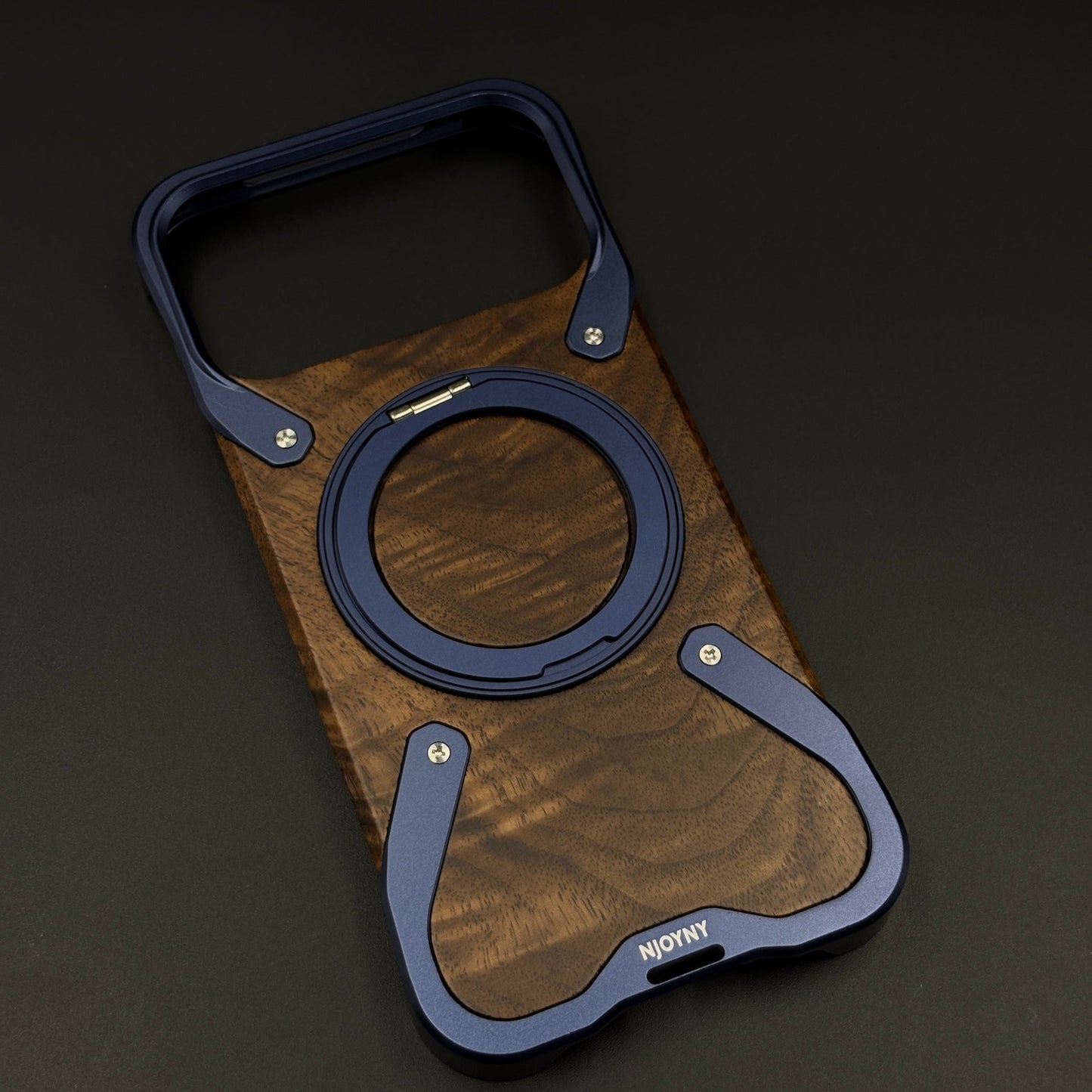 Wood Grain Metal Ring Stand Mobile Case Cover for iPhone 17 Series | Magnetic Kickstand Protection
