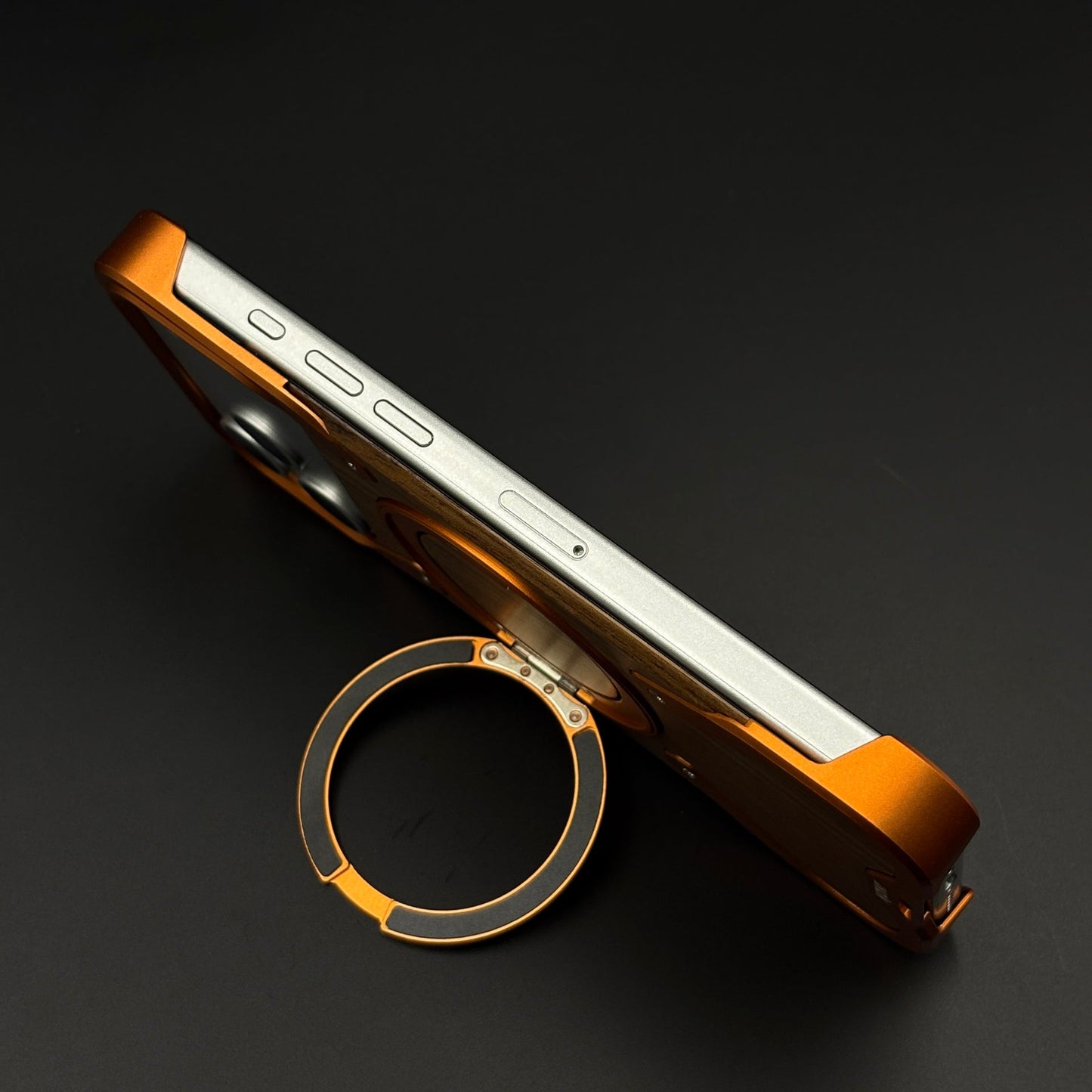 Wood Grain Metal Ring Stand Mobile Case Cover for iPhone 17 Series | Magnetic Kickstand Protection