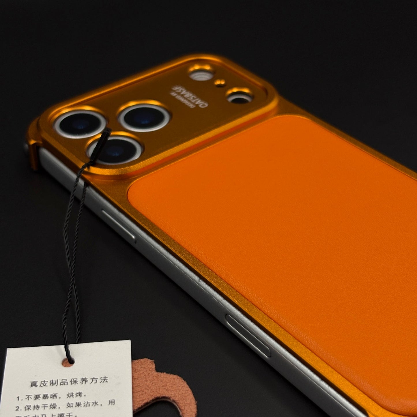Full Metal Frame Leather Back Mobile Case Cover for iPhone 17 Series