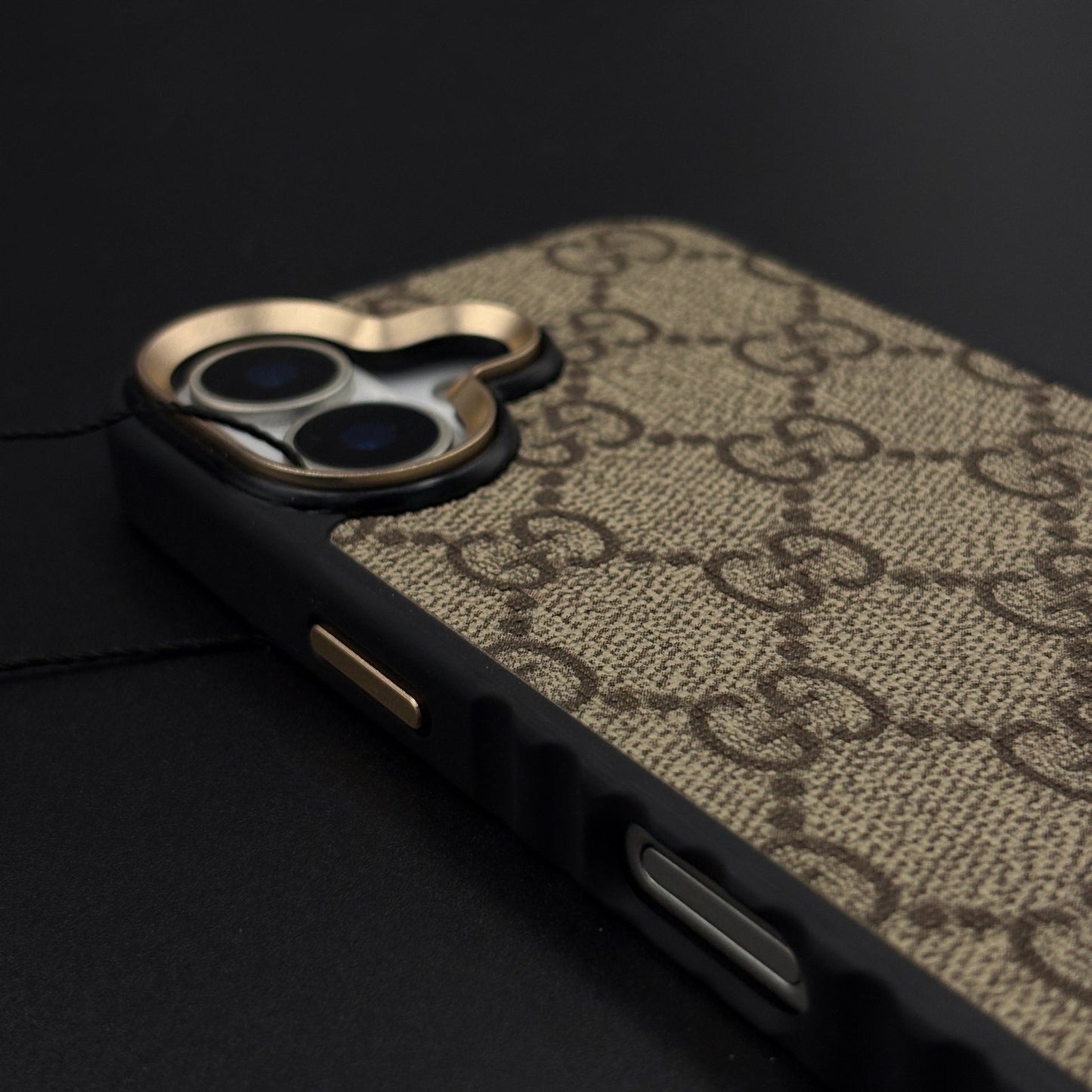 Beige GG Classic Heritage Case for iPhone 17 with Monogram and Gold Emblem