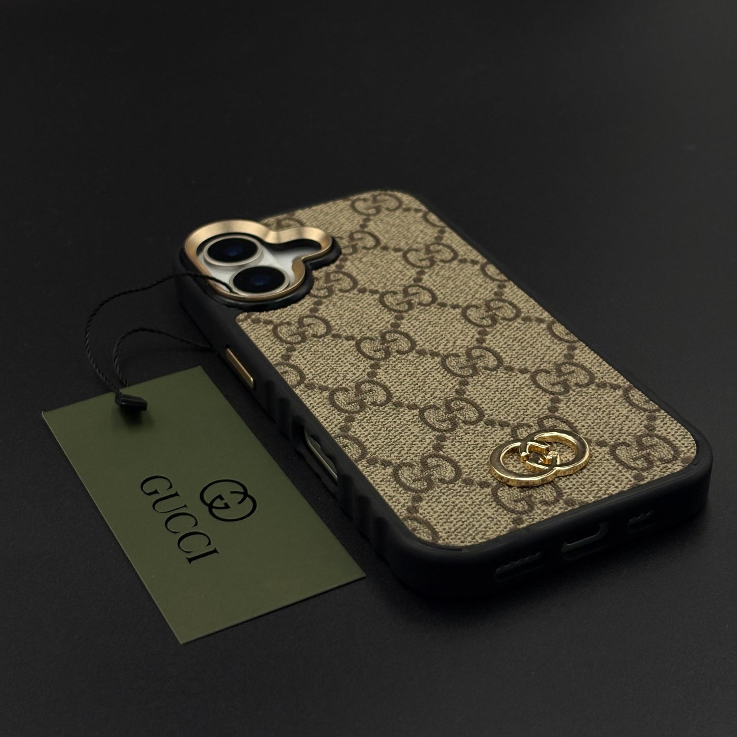 Beige GG Classic Heritage Case for iPhone 17 with Monogram and Gold Emblem