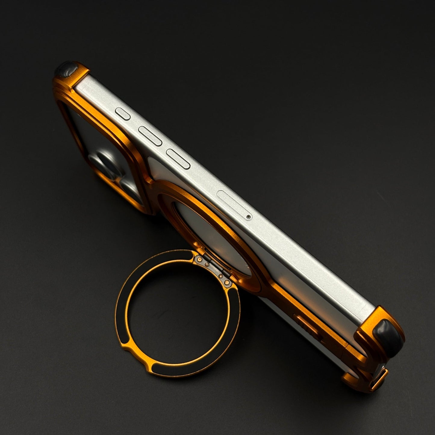 Magnetic Orange Metal Ring Stand Mobile Case Cover for iPhone 17 Series | Industrial Bumper Grip