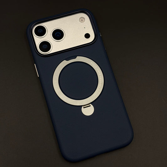 MagSafe Leather Ring Stand Mobile Case for iPhone 17 Series | Premium Metal Kickstand Back Cover