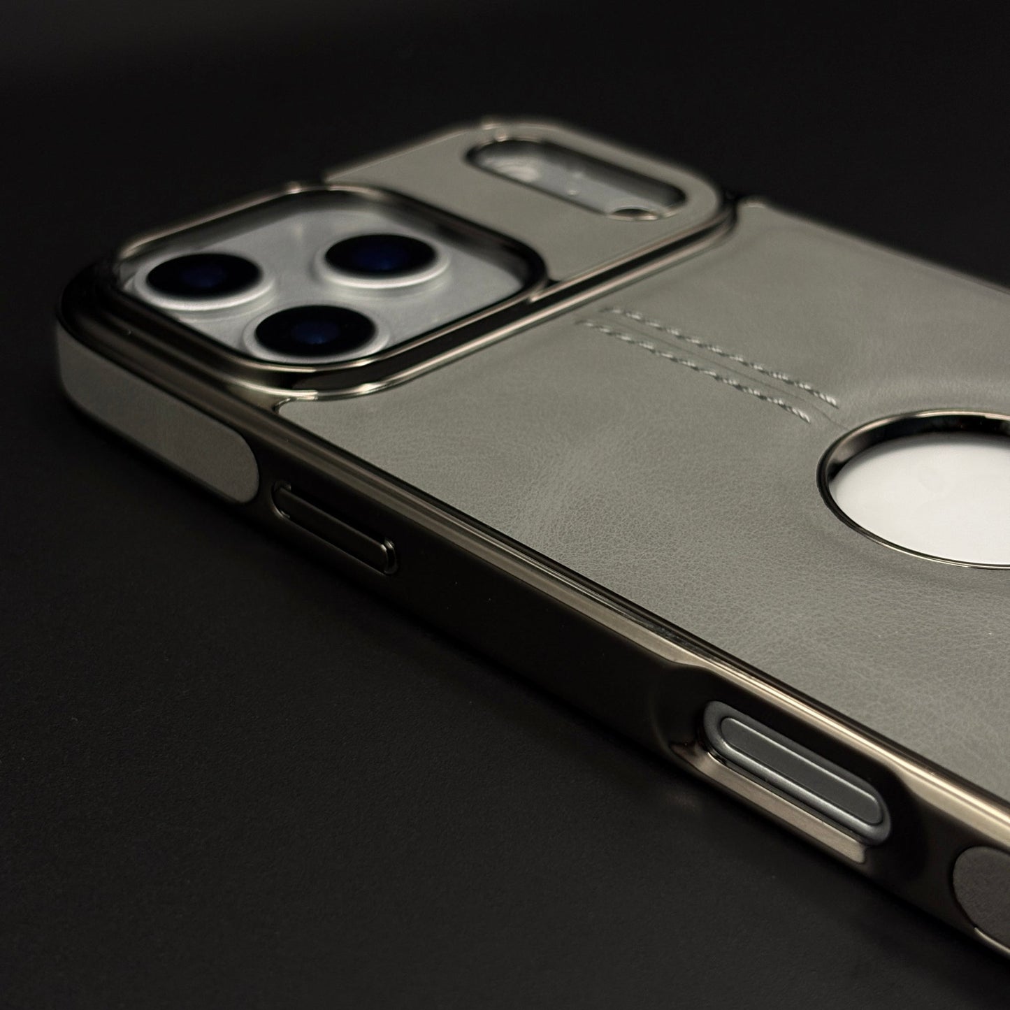 Stitch Leather Chrome Mobile Case Cover for iPhone 17 Series | Logo Cut Back