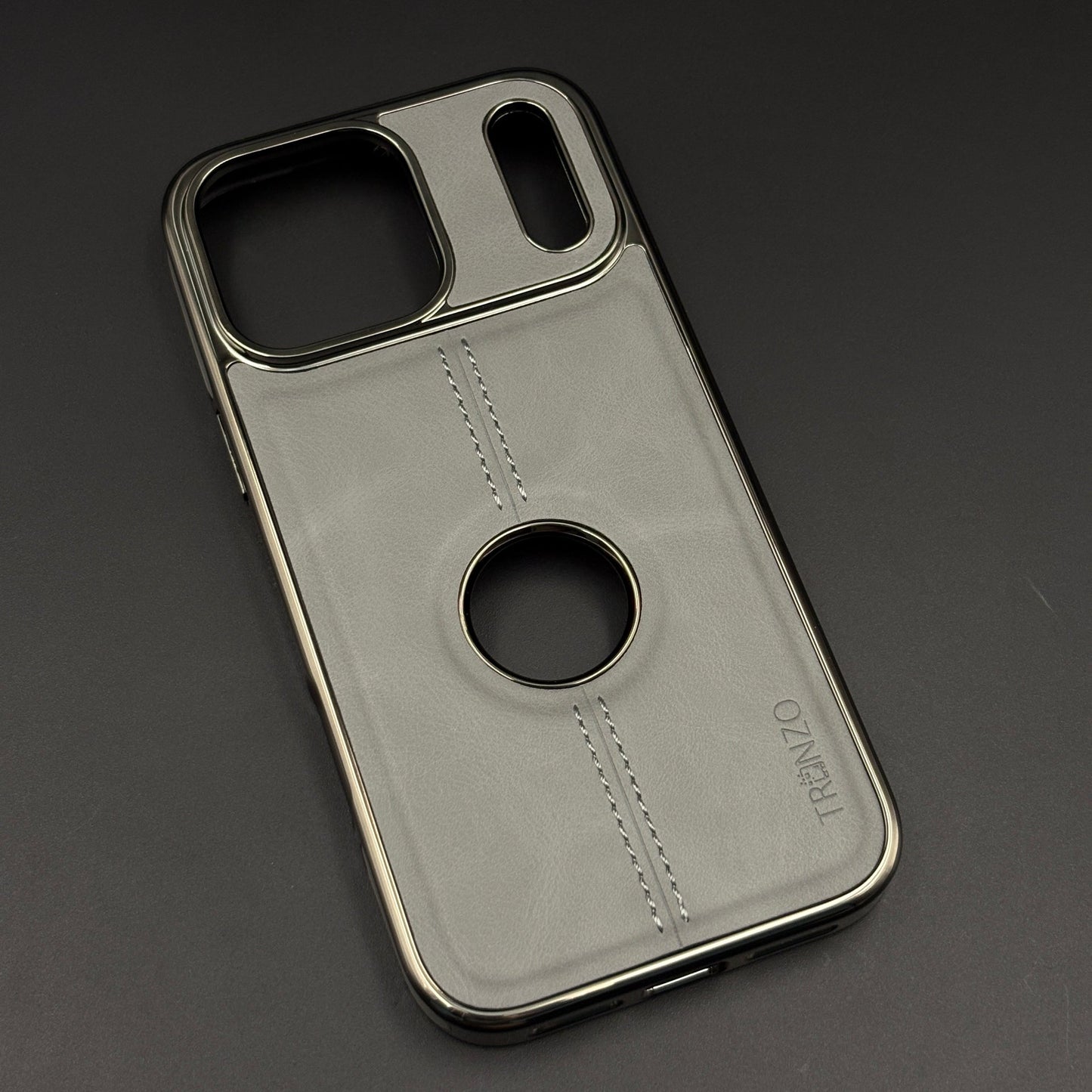 Stitch Leather Chrome Mobile Case Cover for iPhone 17 Series | Logo Cut Back