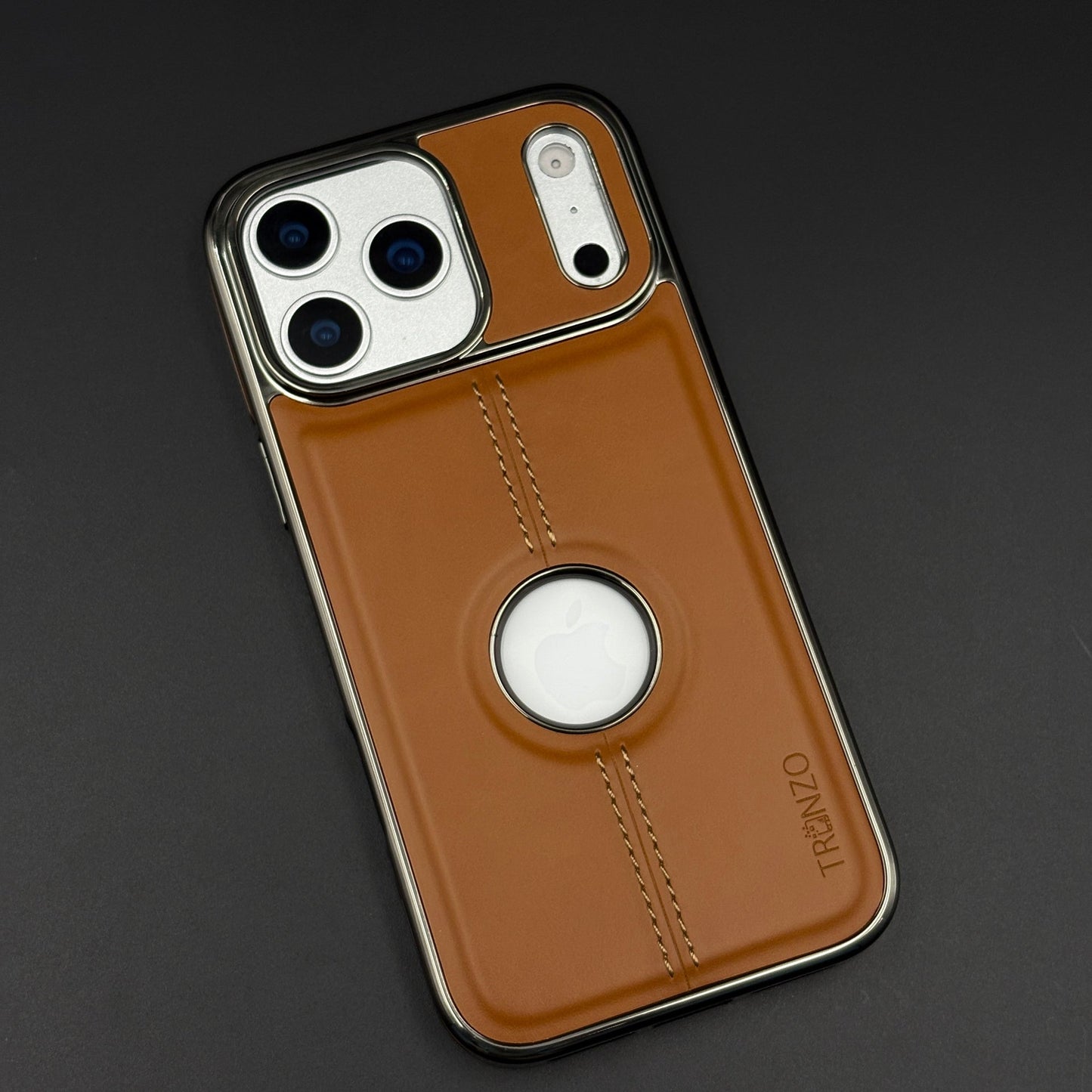 Stitch Leather Chrome Mobile Case Cover for iPhone 17 Series | Logo Cut Back