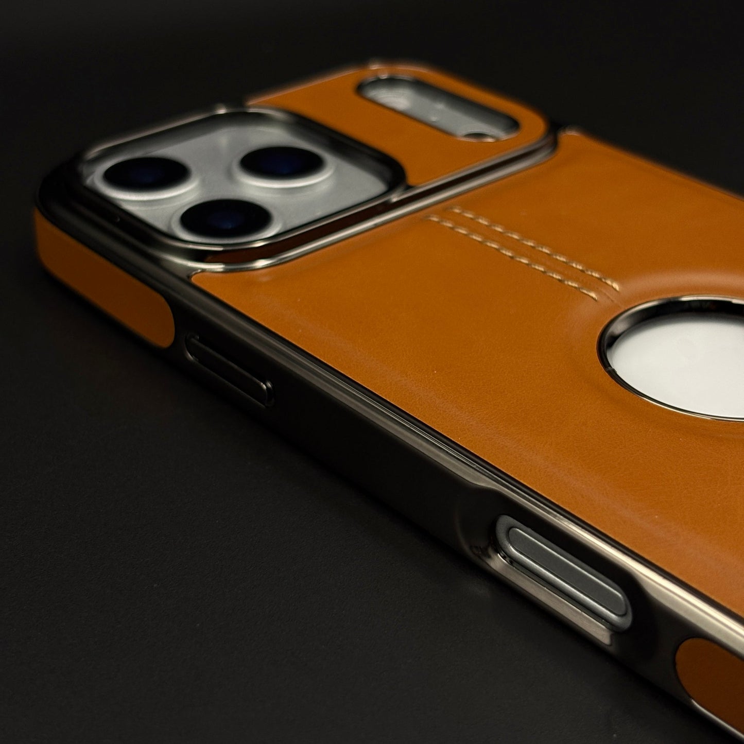 Stitch Leather Chrome Mobile Case Cover for iPhone 17 Series | Logo Cut Back