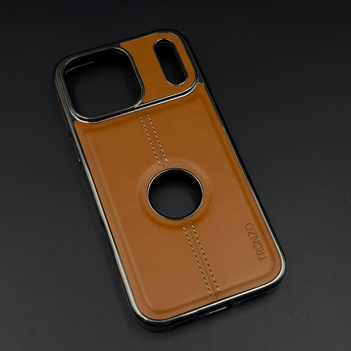 Stitch Leather Chrome Mobile Case Cover for iPhone 17 Series | Logo Cut Back