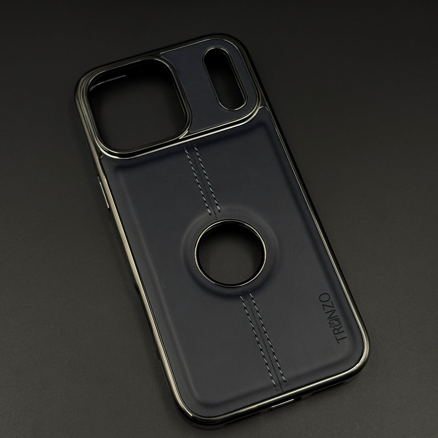 Stitch Leather Chrome Mobile Case Cover for iPhone 17 Series | Logo Cut Back