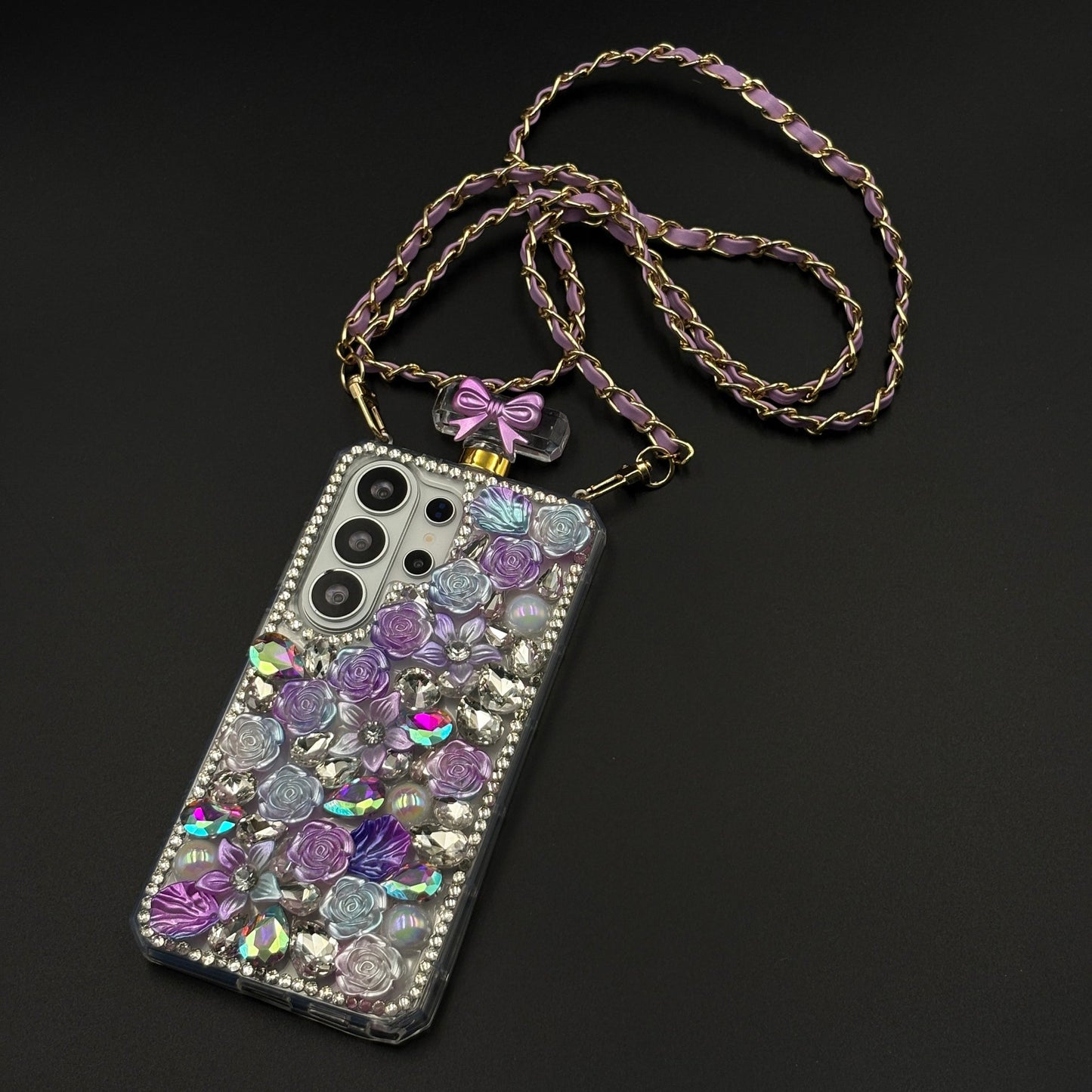 Perfume Floral Bottle Case with Sling for Samsung Galaxy S26 Ultra with Jewel-Style Floral Design