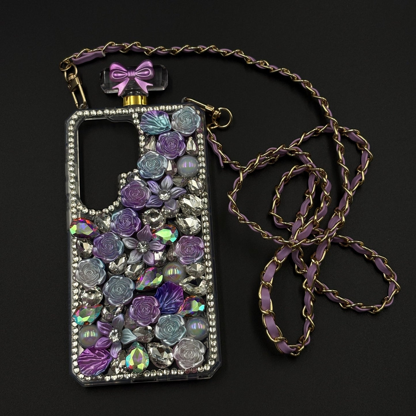 Perfume Floral Bottle Case with Sling for Samsung Galaxy S26 Ultra with Jewel-Style Floral Design