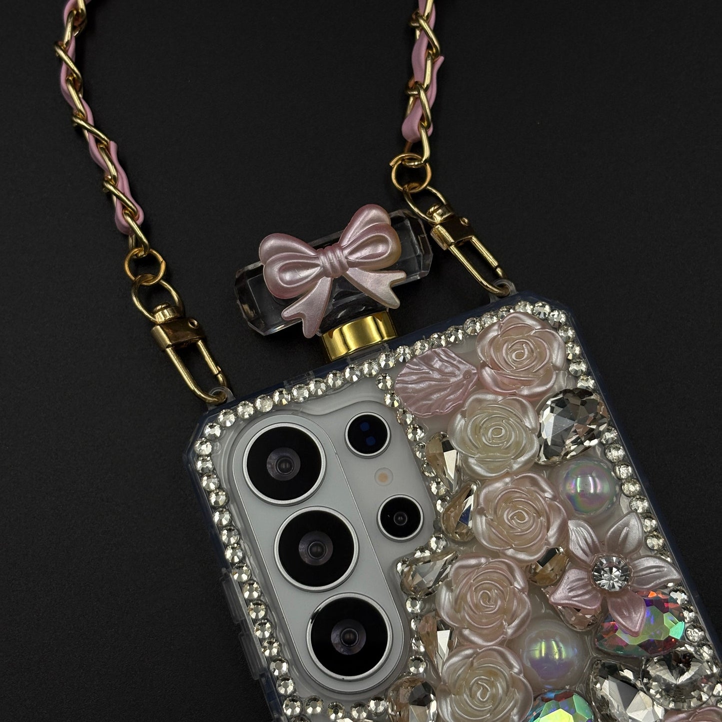 Perfume Floral Bottle Case with Sling for Samsung Galaxy S26 Ultra with Jewel-Style Floral Design