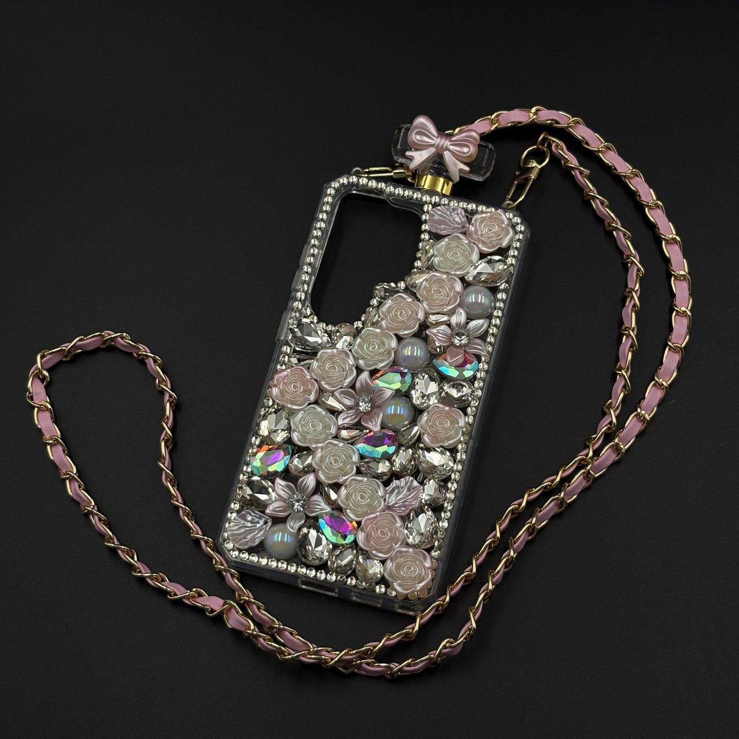 Perfume Floral Bottle Case with Sling for Samsung Galaxy S26 Ultra with Jewel-Style Floral Design