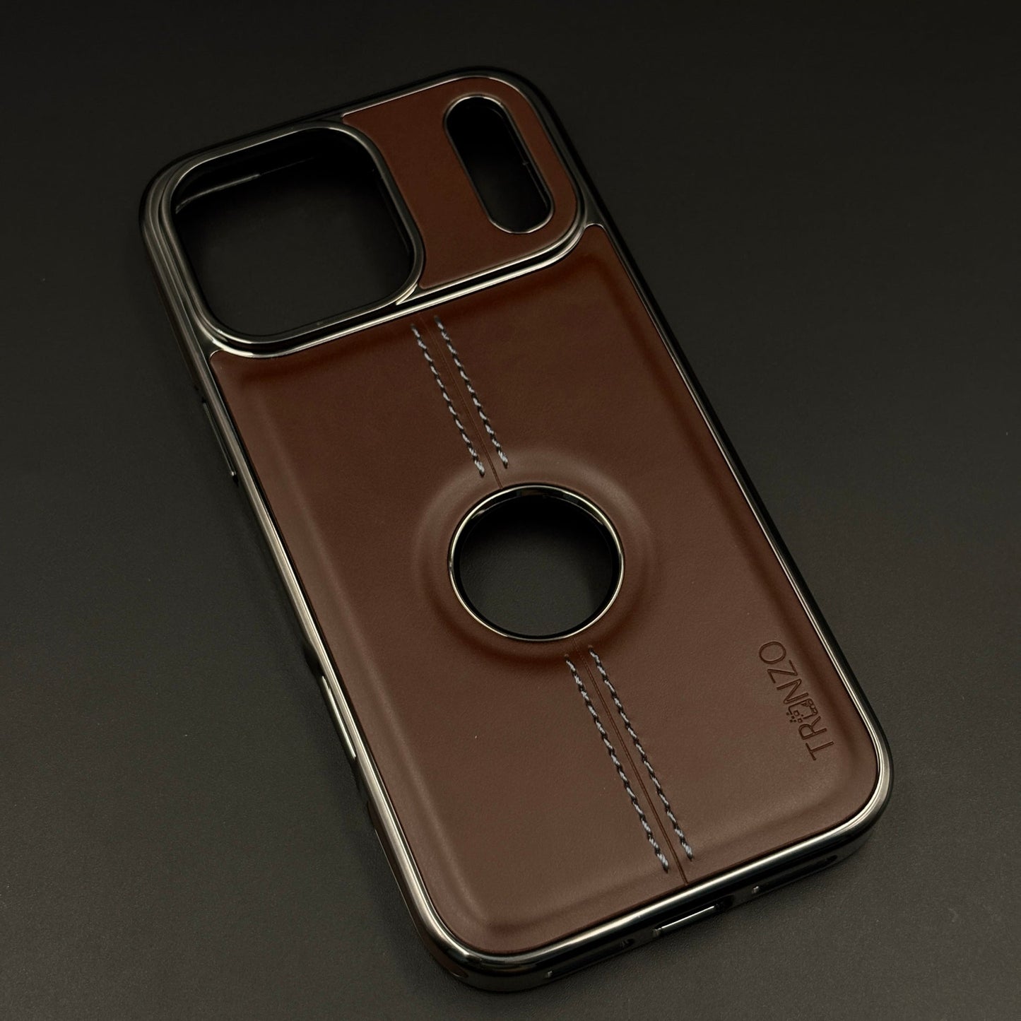Stitch Leather Chrome Mobile Case Cover for iPhone 17 Series | Logo Cut Back