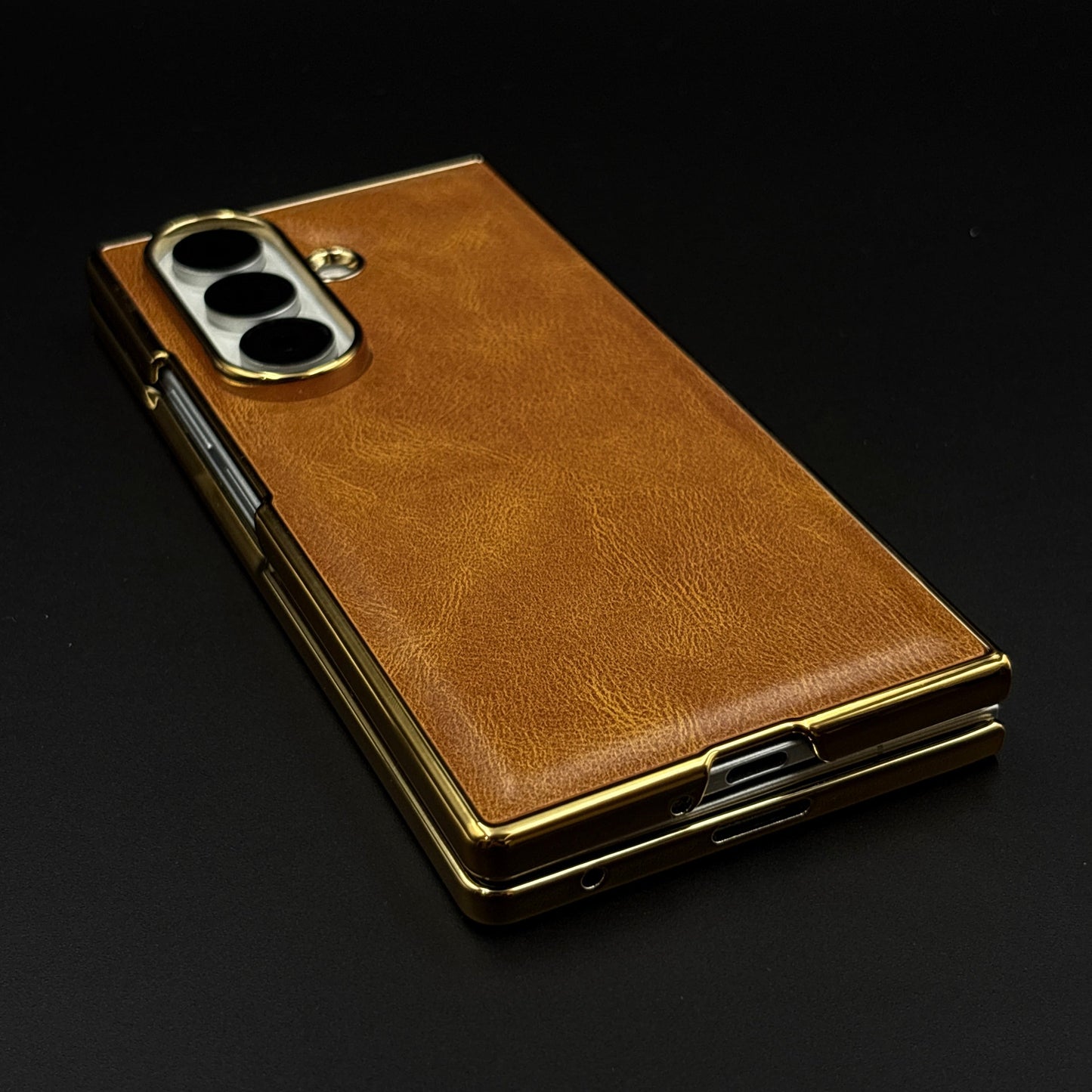 Leather Chrome Plated Case with Front Screen Protector for Samsung Galaxy Z Fold 7 | Luxury Protective Cover