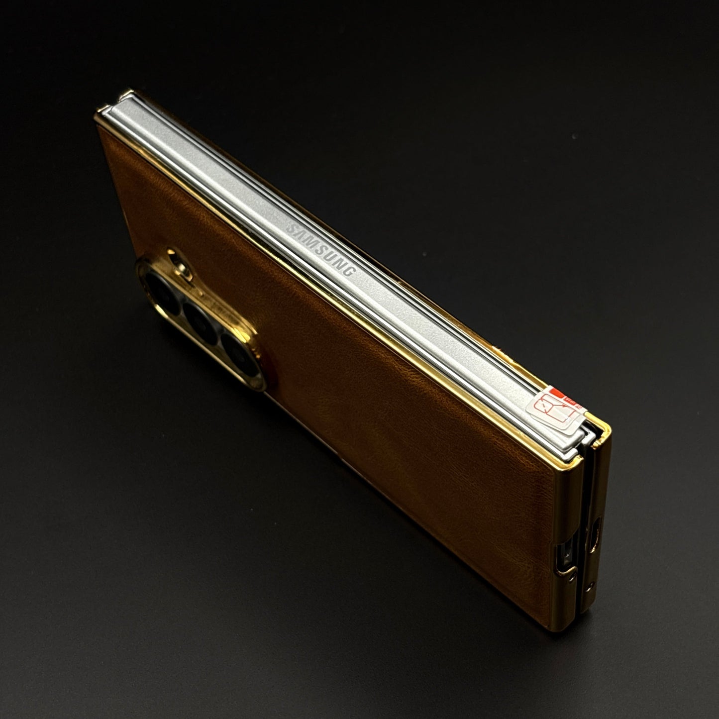 Leather Chrome Plated Case with Front Screen Protector for Samsung Galaxy Z Fold 4 | Luxury Protective Cover