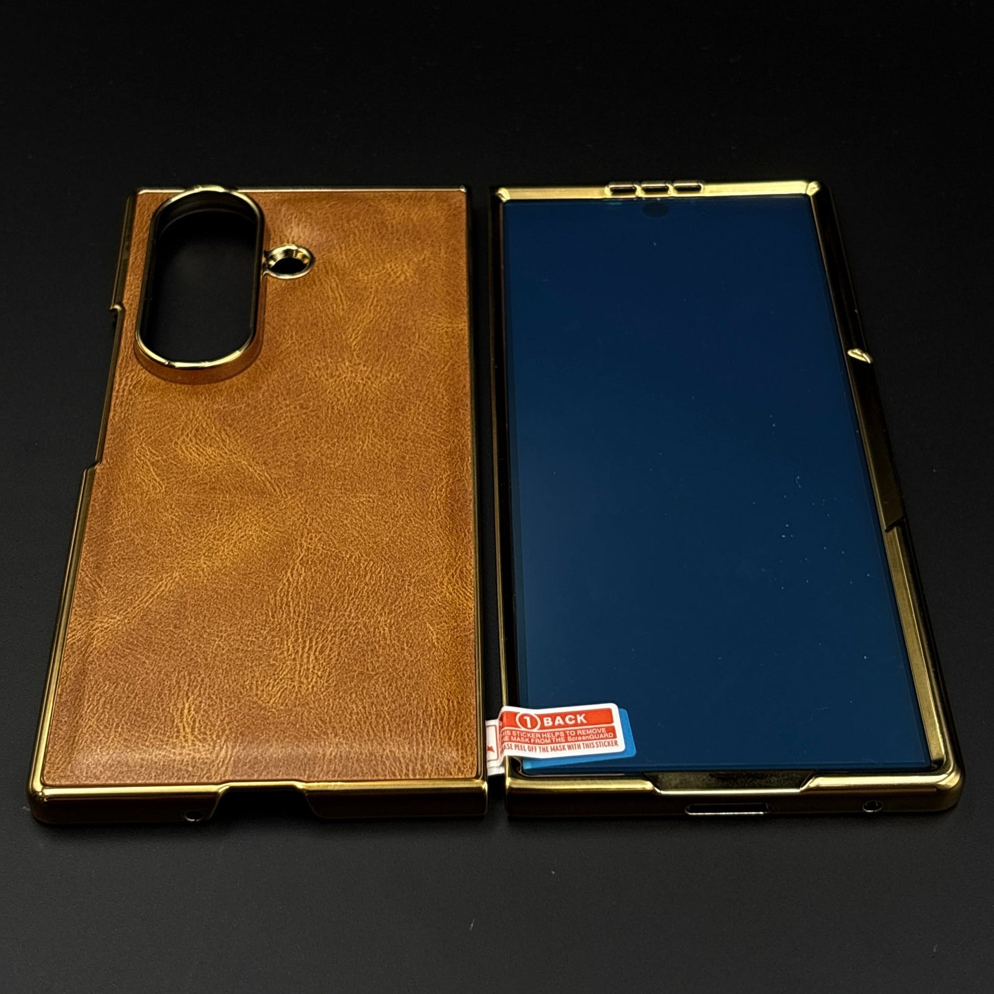 Leather Chrome Plated Case with Front Screen Protector for Samsung Galaxy Z Fold 4 | Luxury Protective Cover