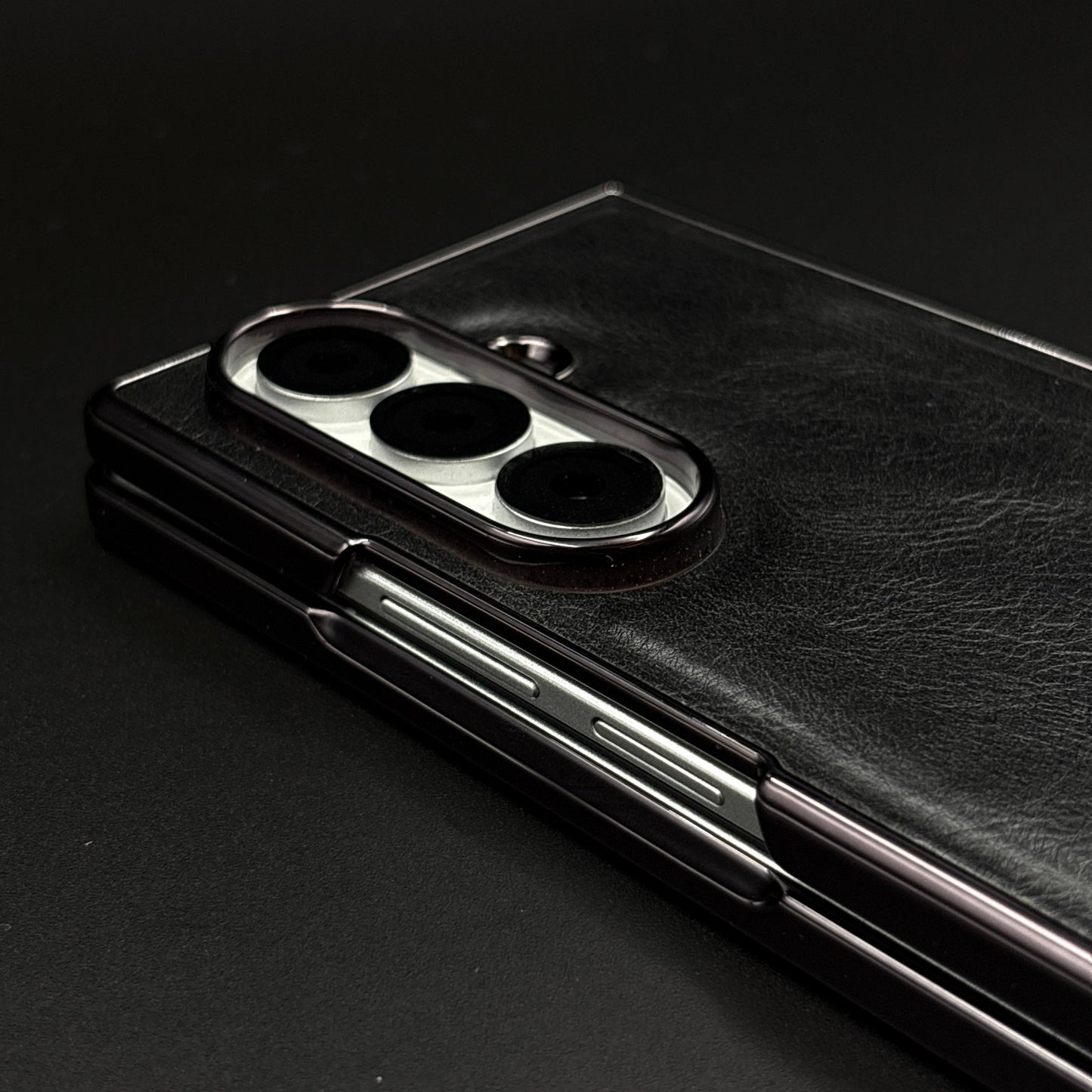 Leather Chrome Plated Case with Front Screen Protector for Samsung Galaxy Z Fold 7 | Luxury Protective Cover