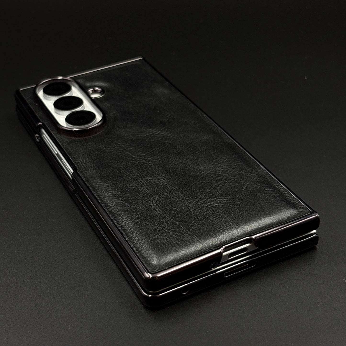 Leather Chrome Plated Case with Front Screen Protector for Samsung Galaxy Z Fold 7 | Luxury Protective Cover