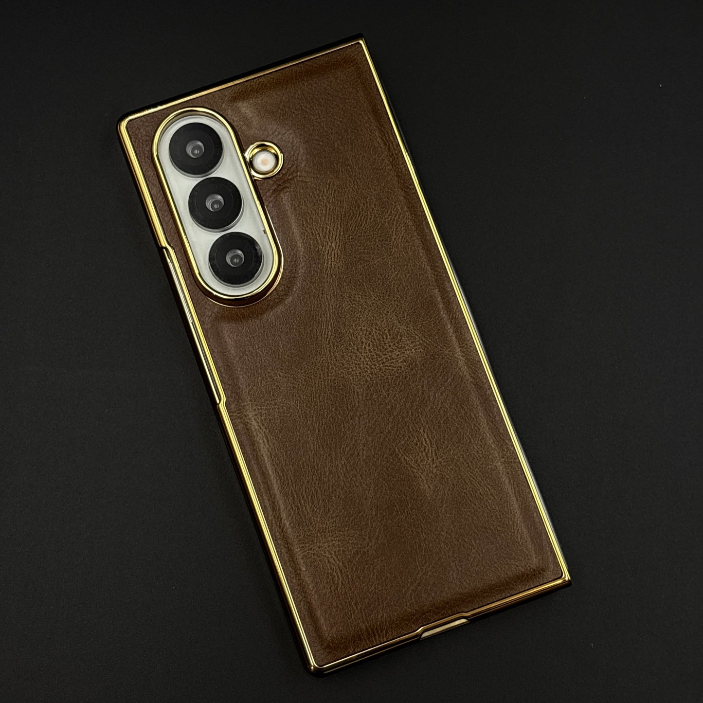 Leather Chrome Plated Case with Front Screen Protector for Samsung Galaxy Z Fold 4 | Luxury Protective Cover