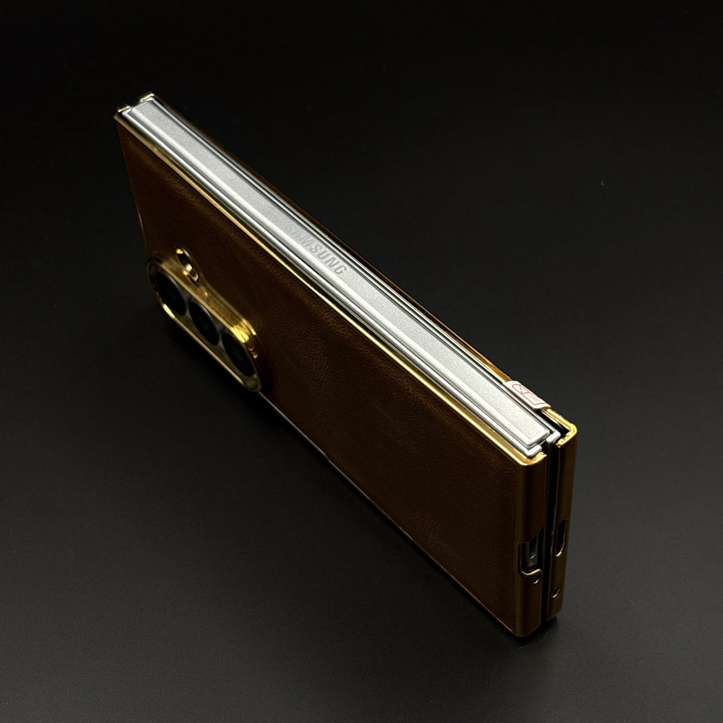 Leather Chrome Plated Case with Front Screen Protector for Samsung Galaxy Z Fold 7 | Luxury Protective Cover