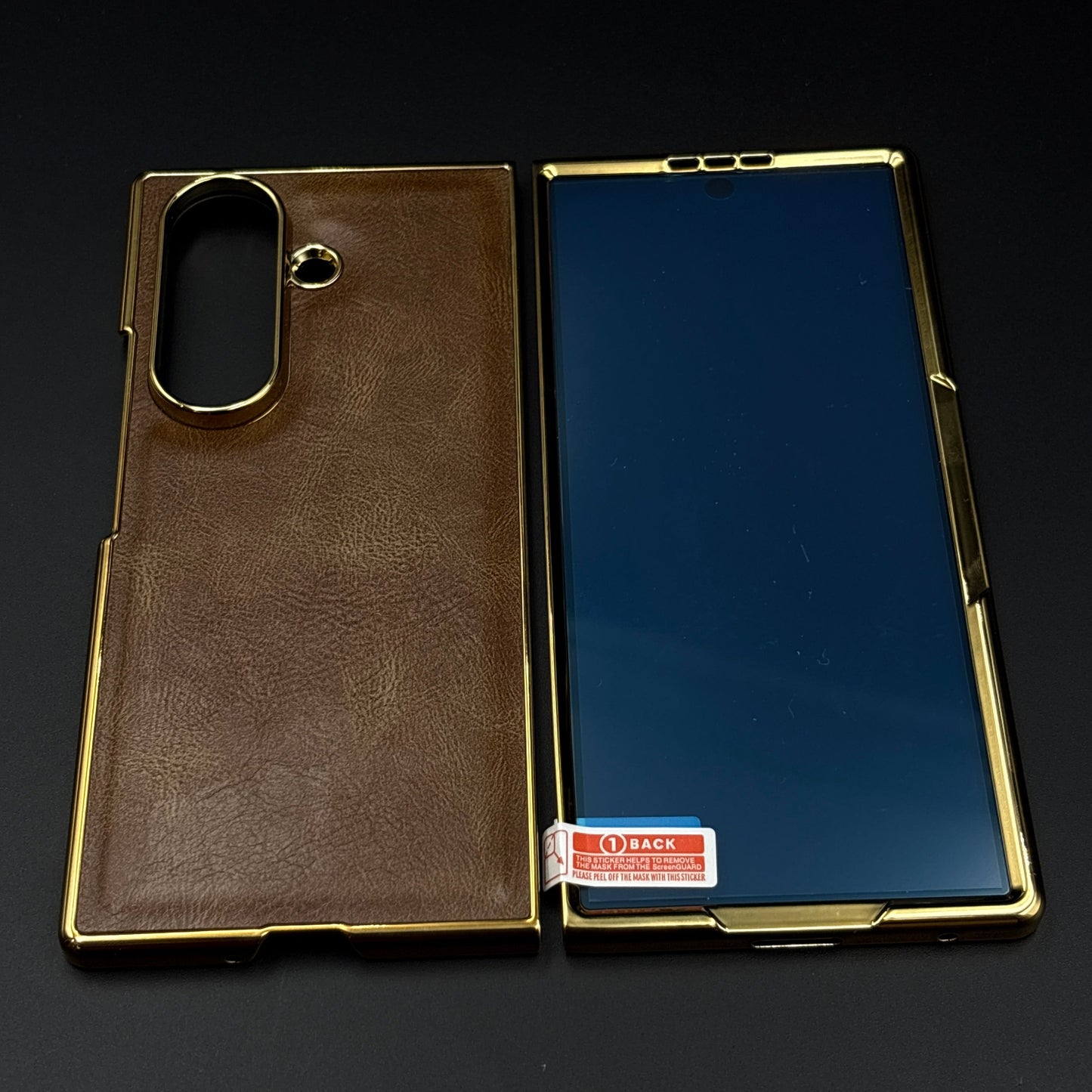Samsung Z Fold 4 PU Leather Chrome Plated With Front Screen Protector Case Clearance Sale