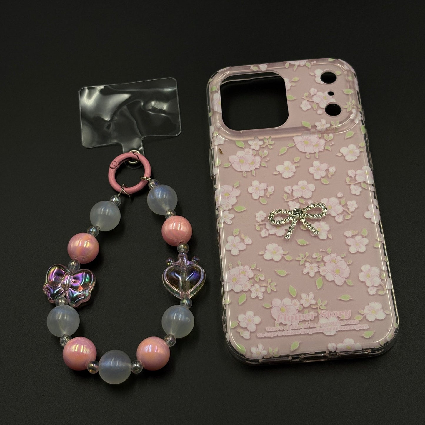 Pink Floral Bow Charm Case for iPhone 17 Series with Sweet Blossom and Beaded Sling