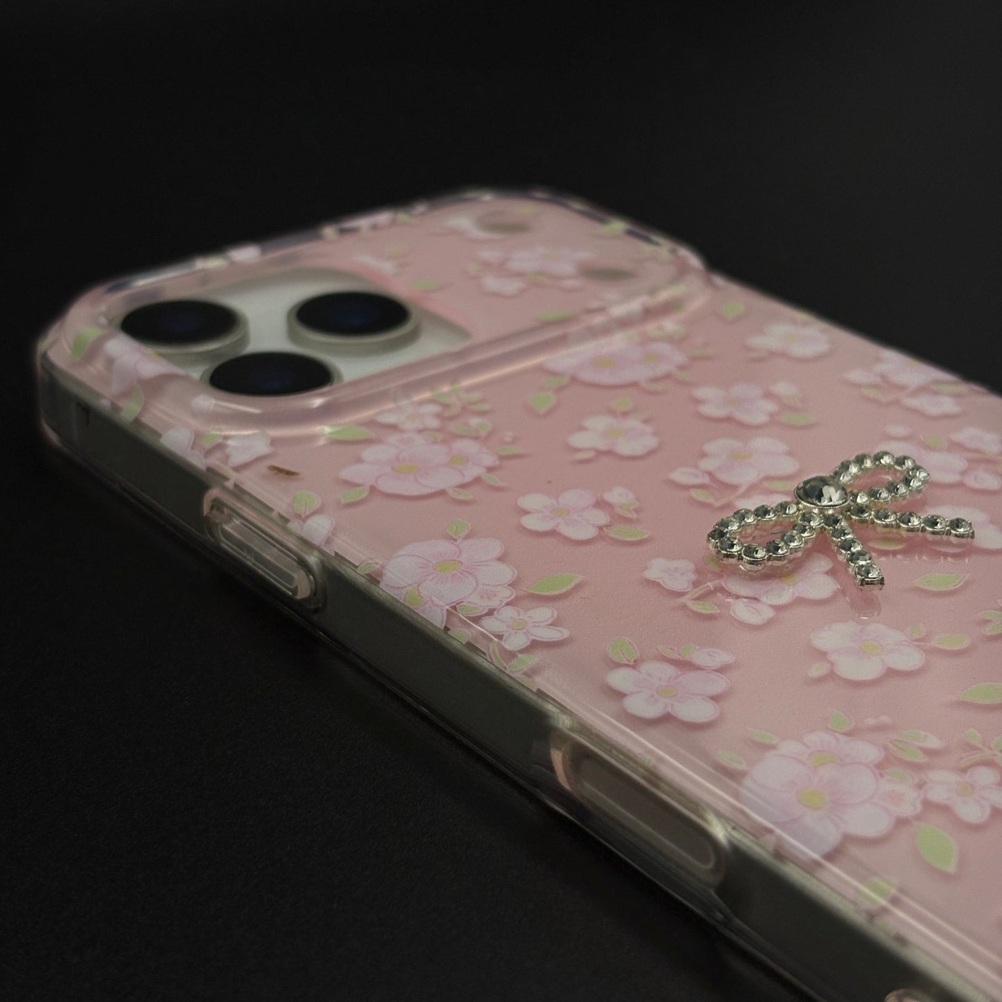 Pink Floral Bow Charm Case for iPhone 17 Series with Sweet Blossom and Beaded Sling
