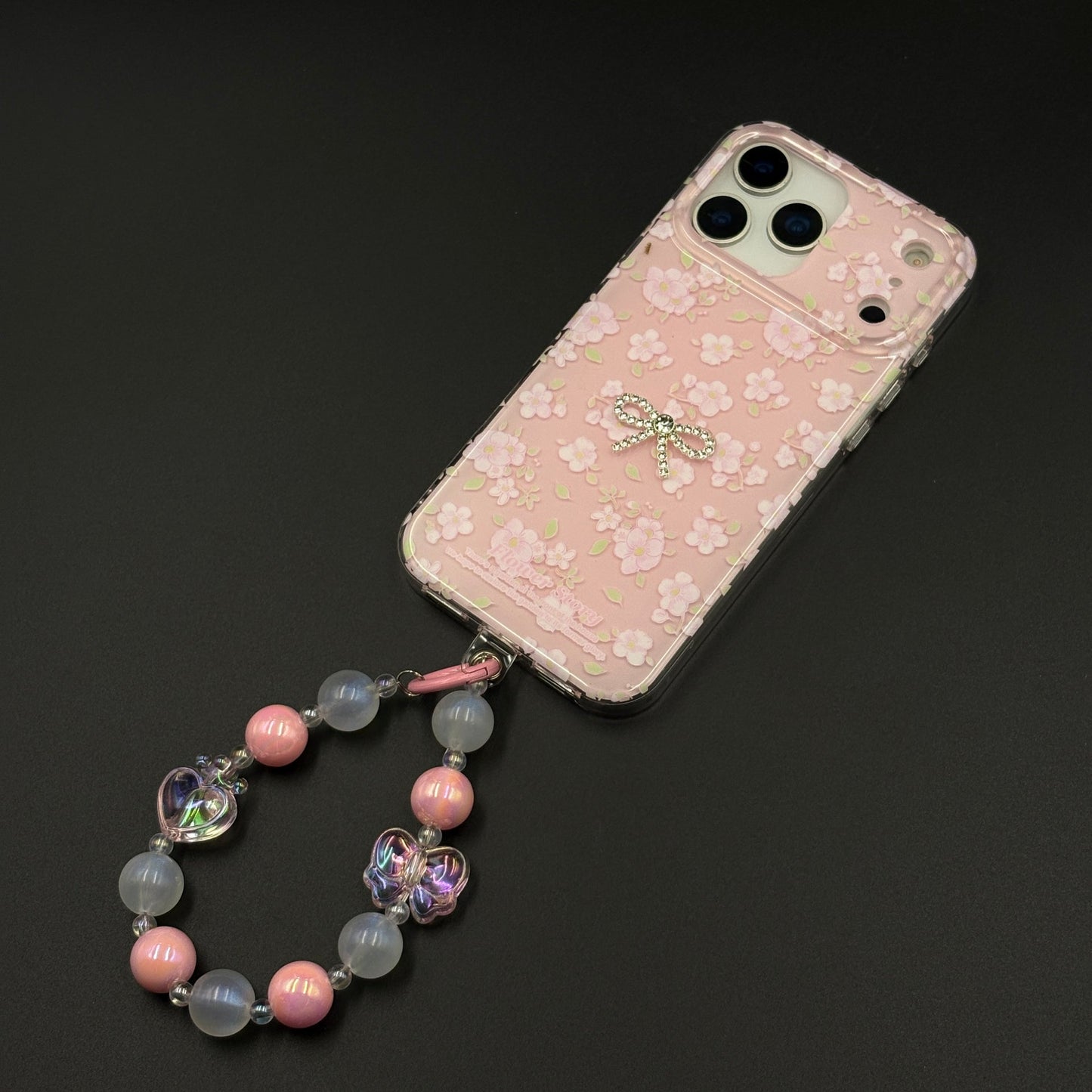 Pink Floral Bow Charm Case for iPhone 17 Series with Sweet Blossom and Beaded Sling