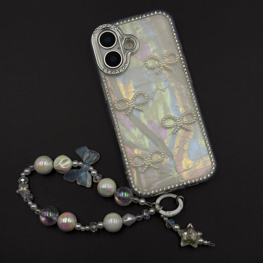 Iridescent Bow Luxe Diamond Case for iPhone 17 with Charm Sling