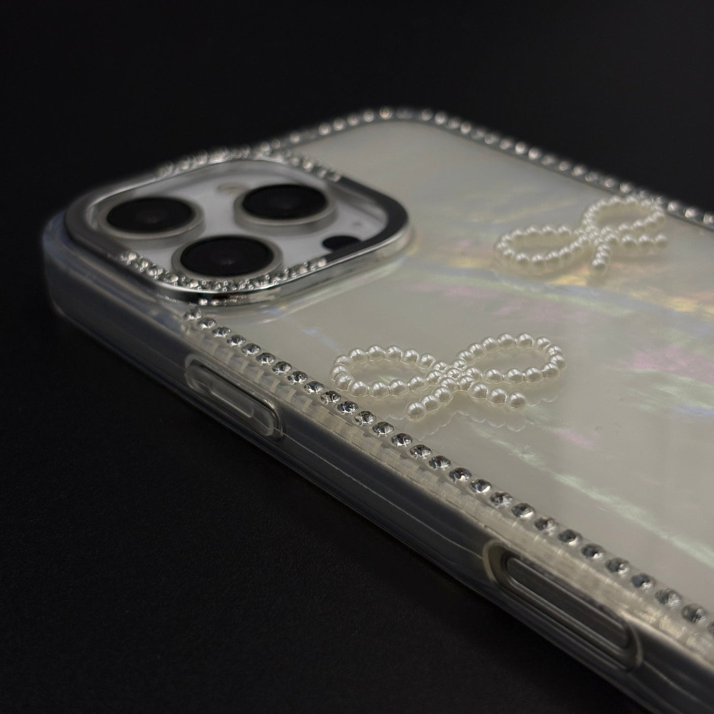 Iridescent Bow Luxe Diamond Case for iPhone with Charm Sling