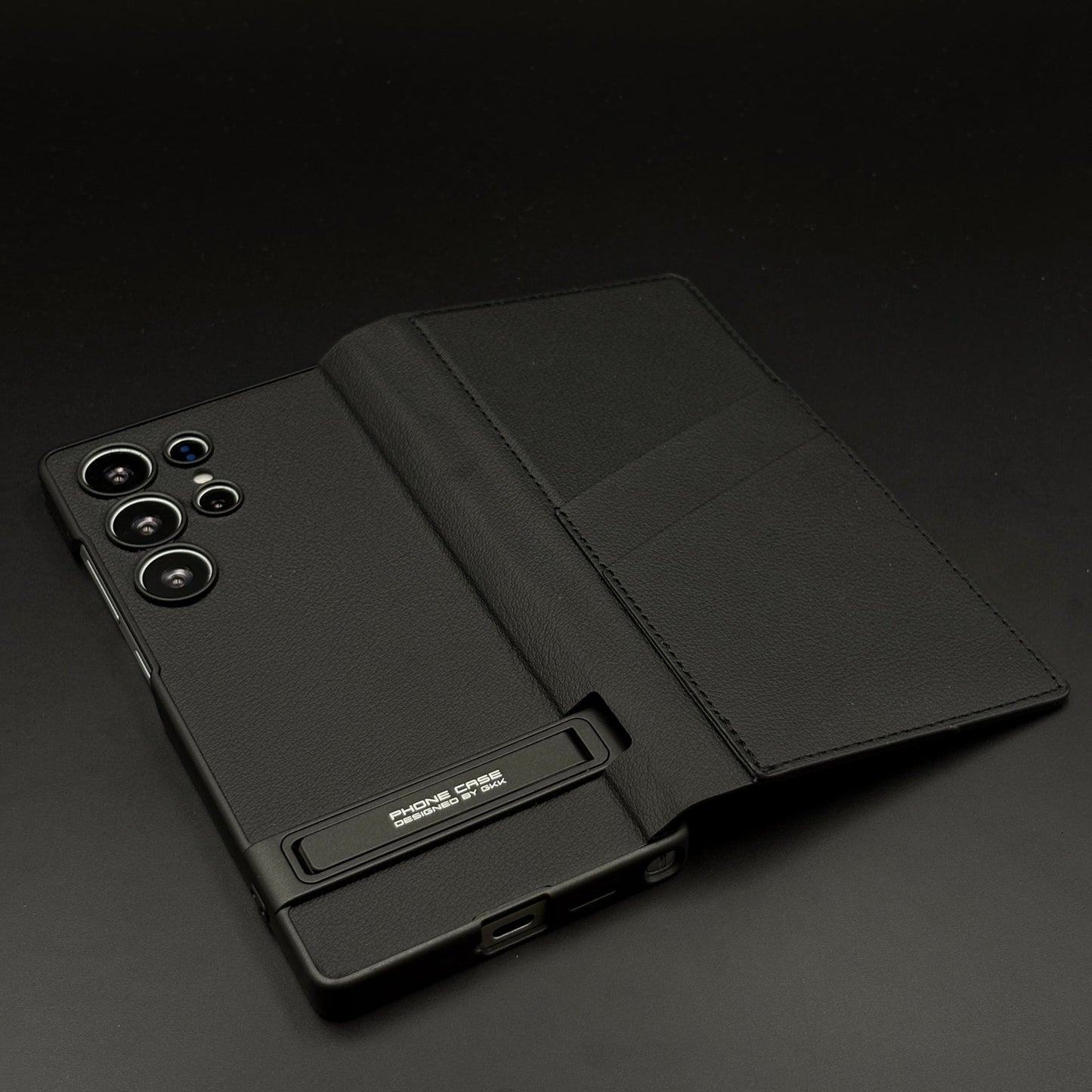 Flip Leather Case with Cardholder Slot & Metal Kickstand for Samsung Galaxy S24 Ultra