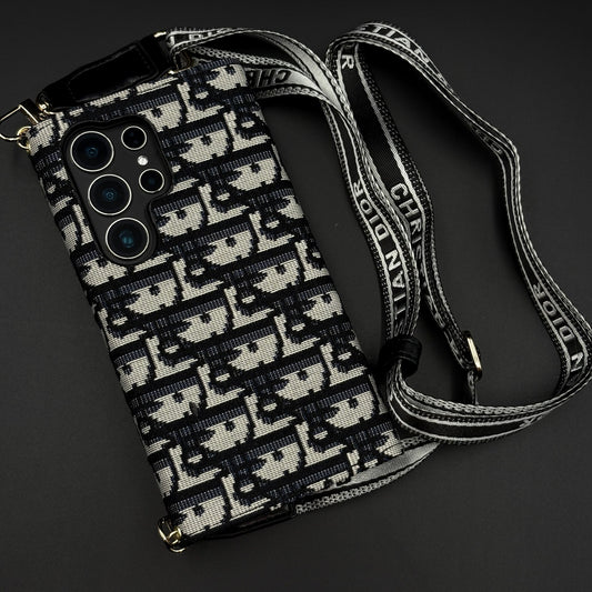 Luxury Embroidery CD Cardholder Case with Crossbody Sling for Samsung Galaxy S25 Ultra
