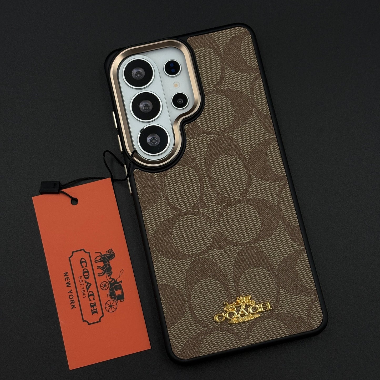 CC Luxe Heritage Monogram Brown Case for Samsung Galaxy S25 Ultra with Gold Accent
